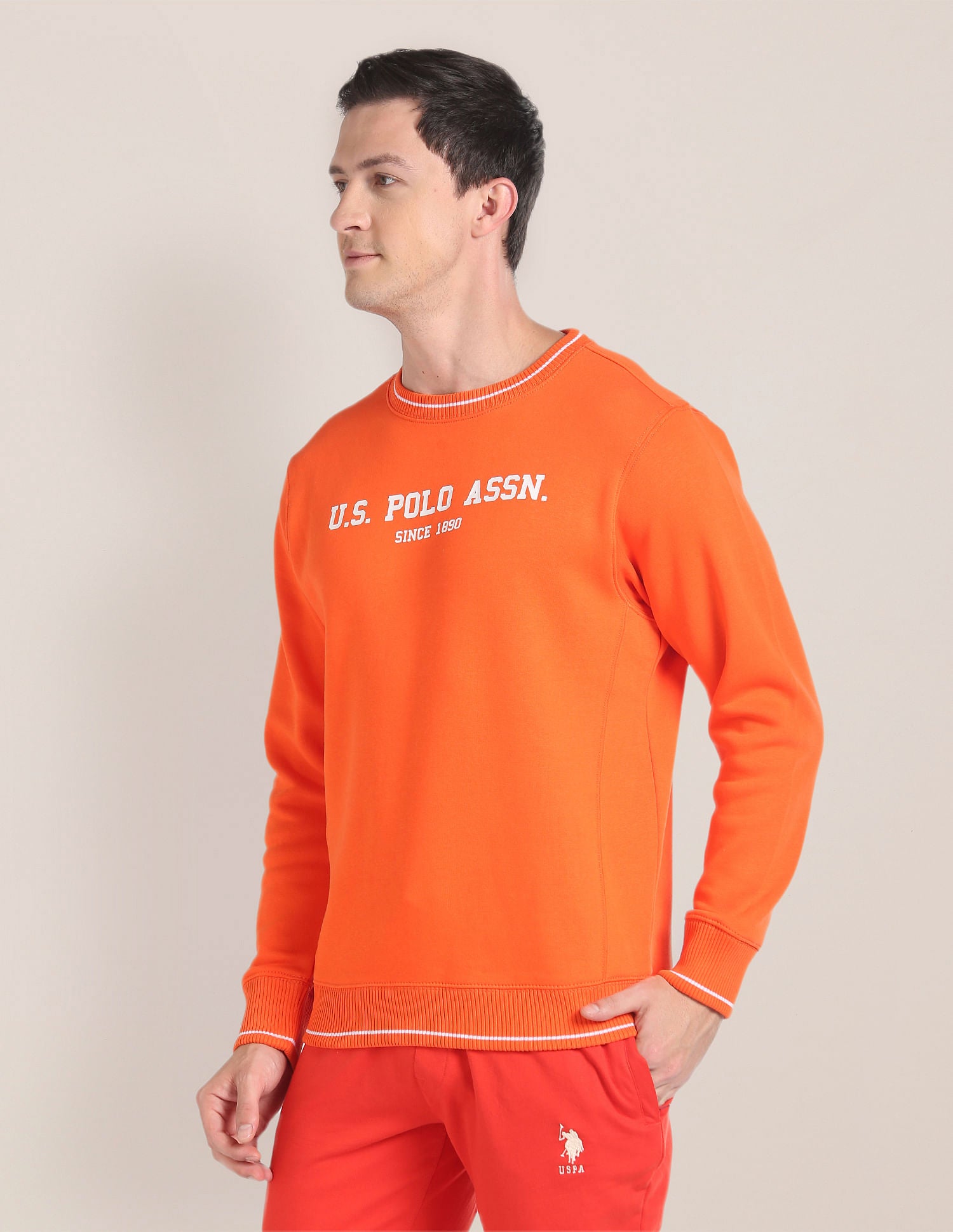 Crew Neck Brand Print Sweatshirt Orange - U.S. Polo Assn. India | Large