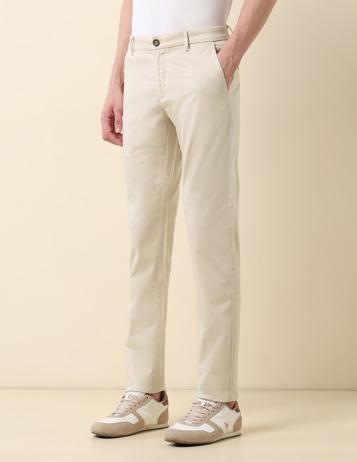 Slim Fit Mid Rise Trousers Beige - U.S. Polo Assn. India | Large