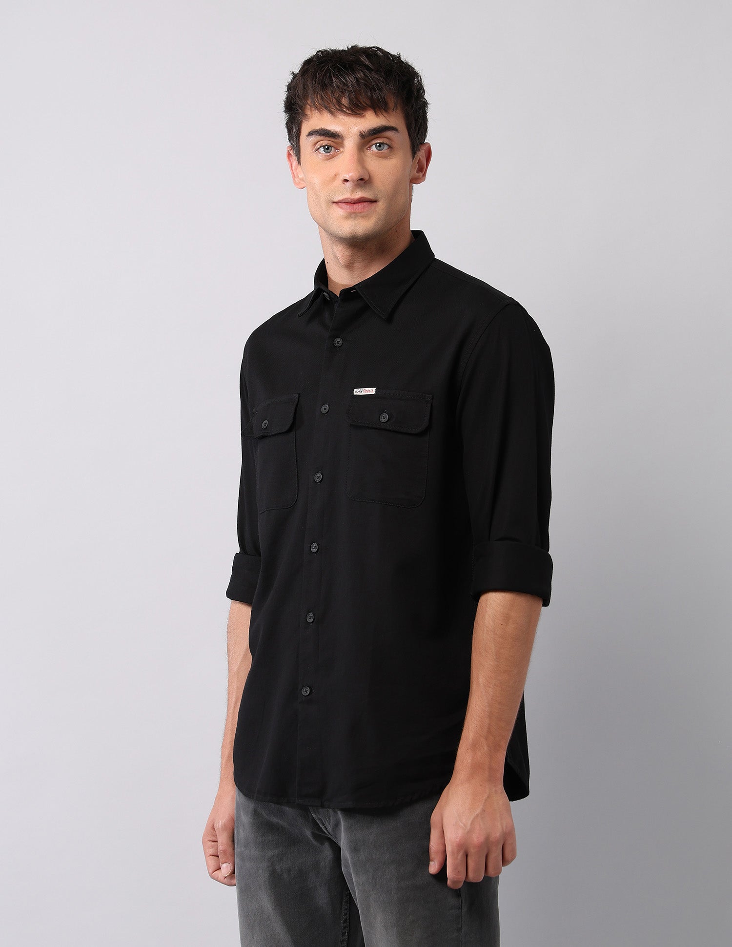 Textured Pure Cotton Shirt Black - U.S. Polo Assn. India | Large