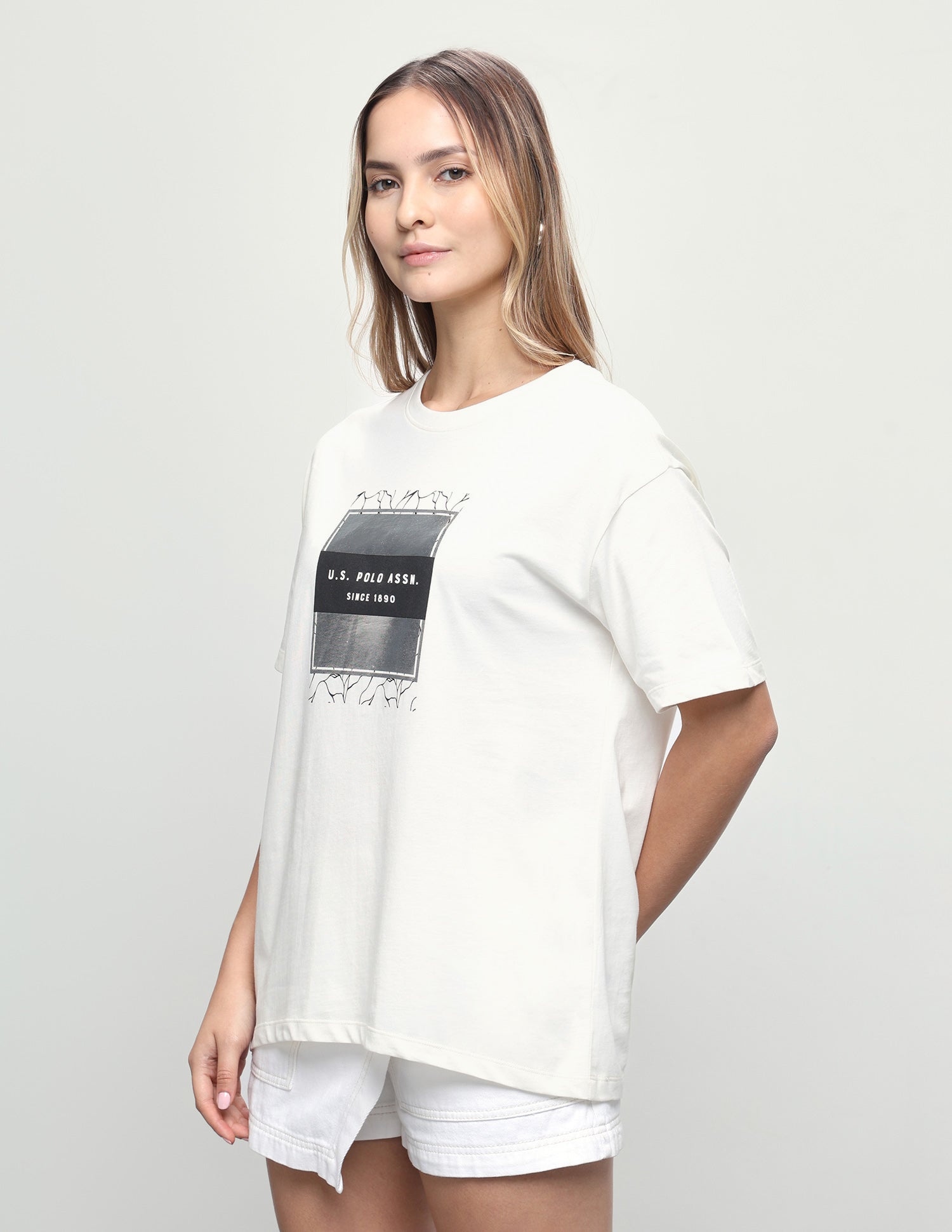 Graphic Brand Printed Oversized Fit T-Shirt Off White - U.S. Polo Assn. India | Large