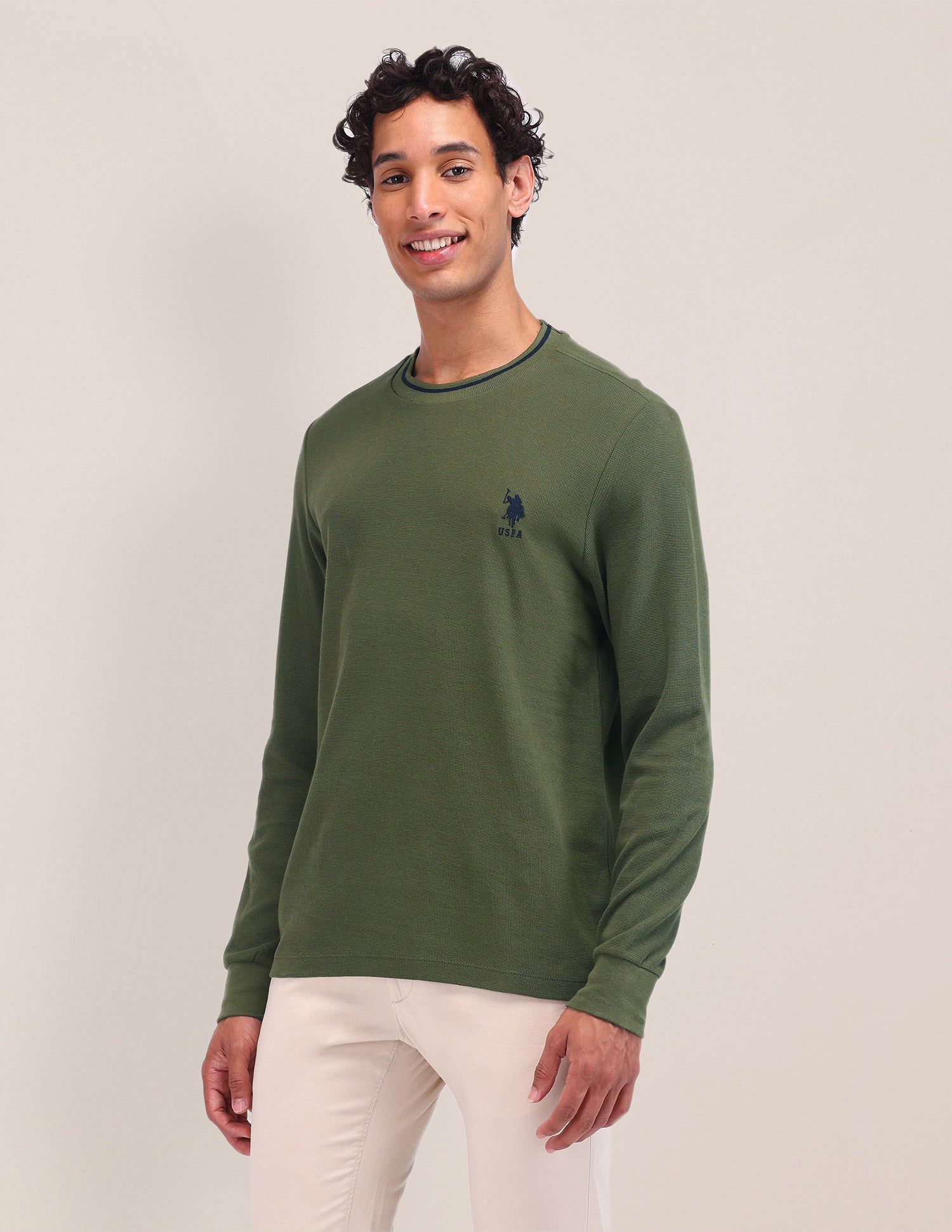 Textured Cotton Polo Shirt Olive - U.S. Polo Assn. India | Large
