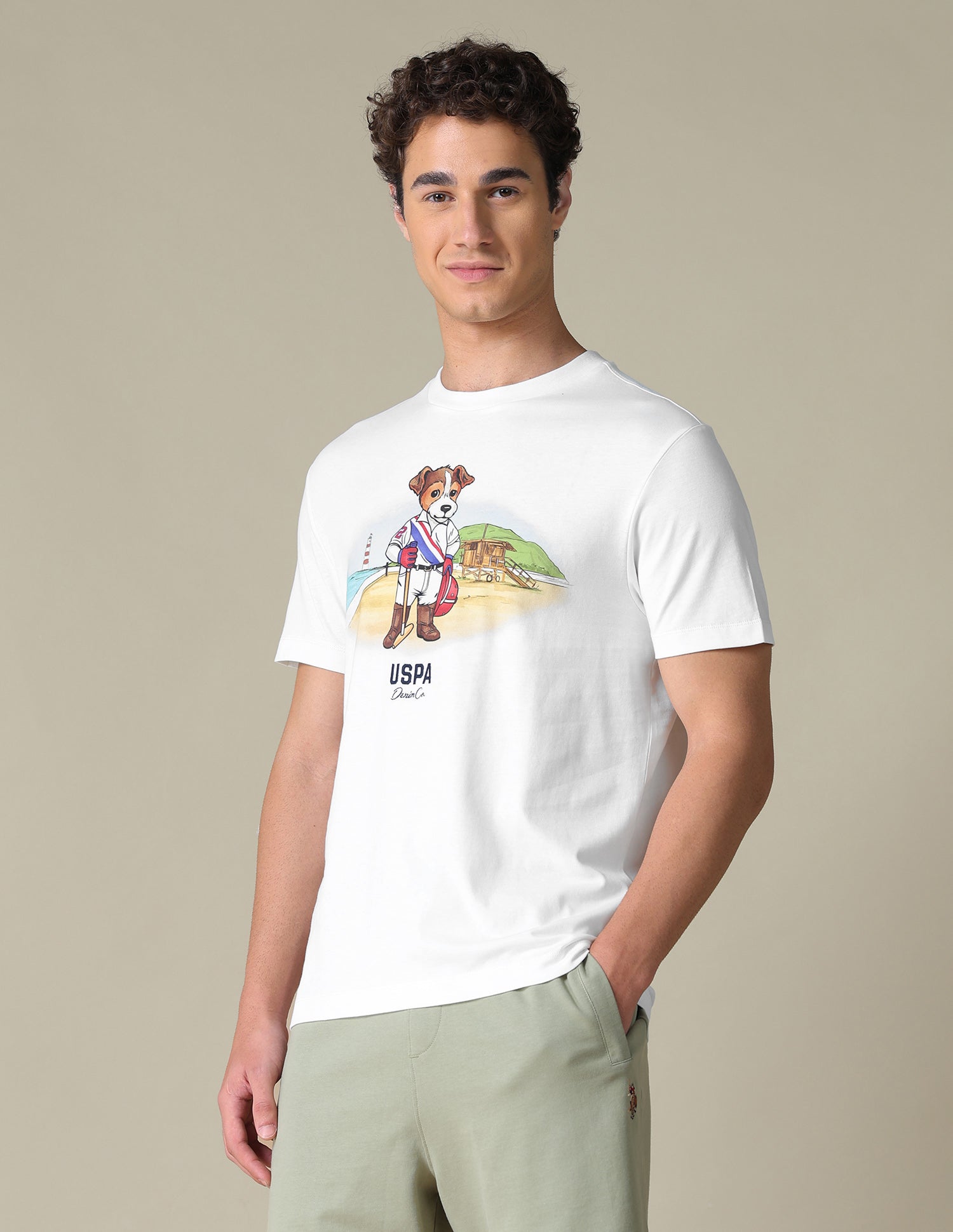 Graphic Brand Printed Slim Fit T-Shirt Ivory - U.S. Polo Assn. India | Large