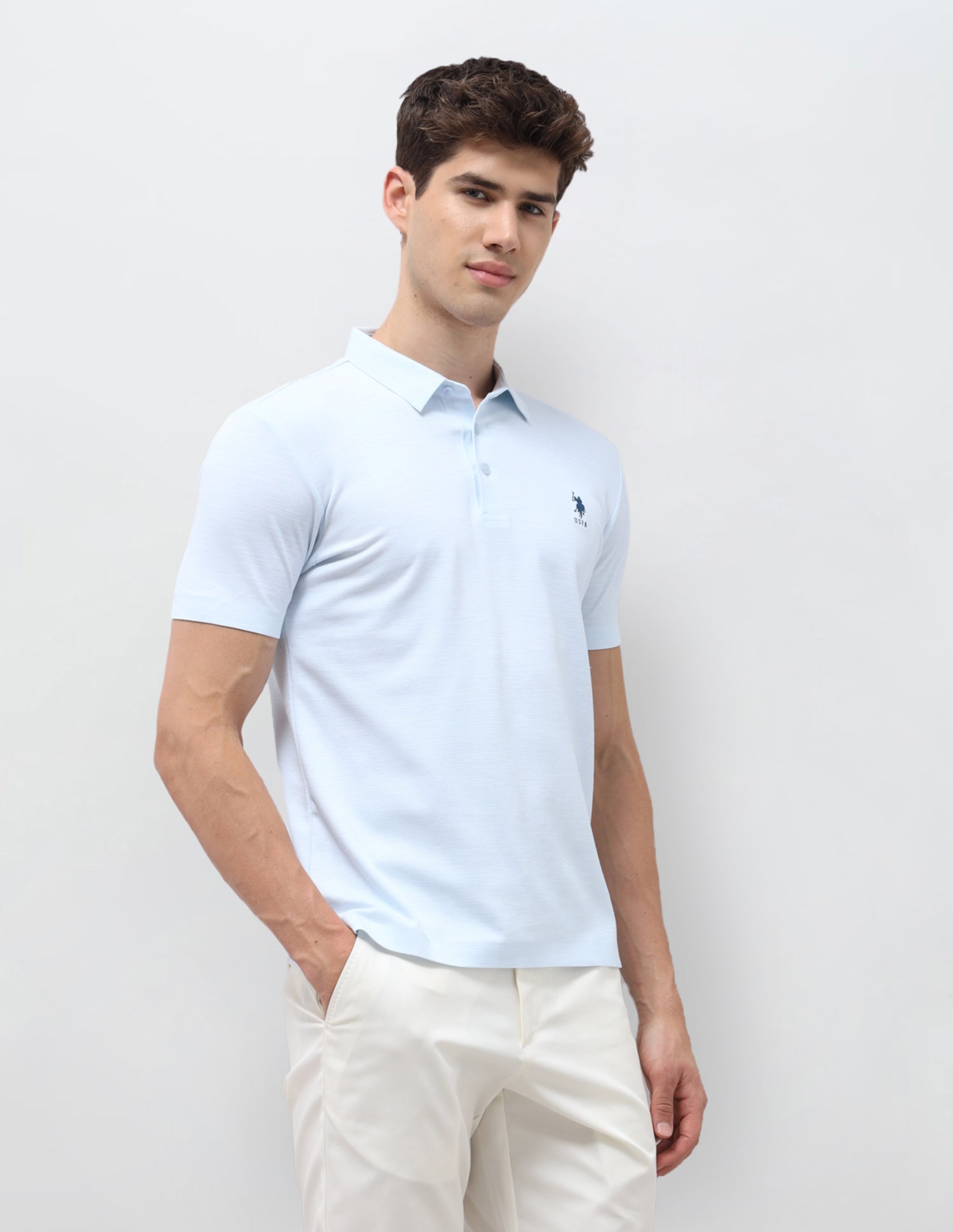 Solid Slim Fit Polo Shirt Light Blue - U.S. Polo Assn. India | Large