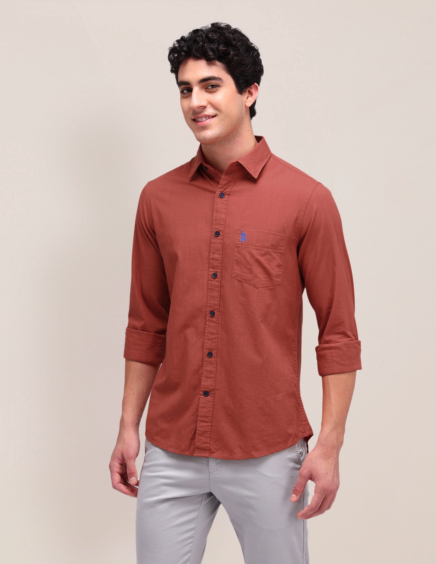 Solid Regular Fit Shirt Rust - U.S. Polo Assn. India | Large