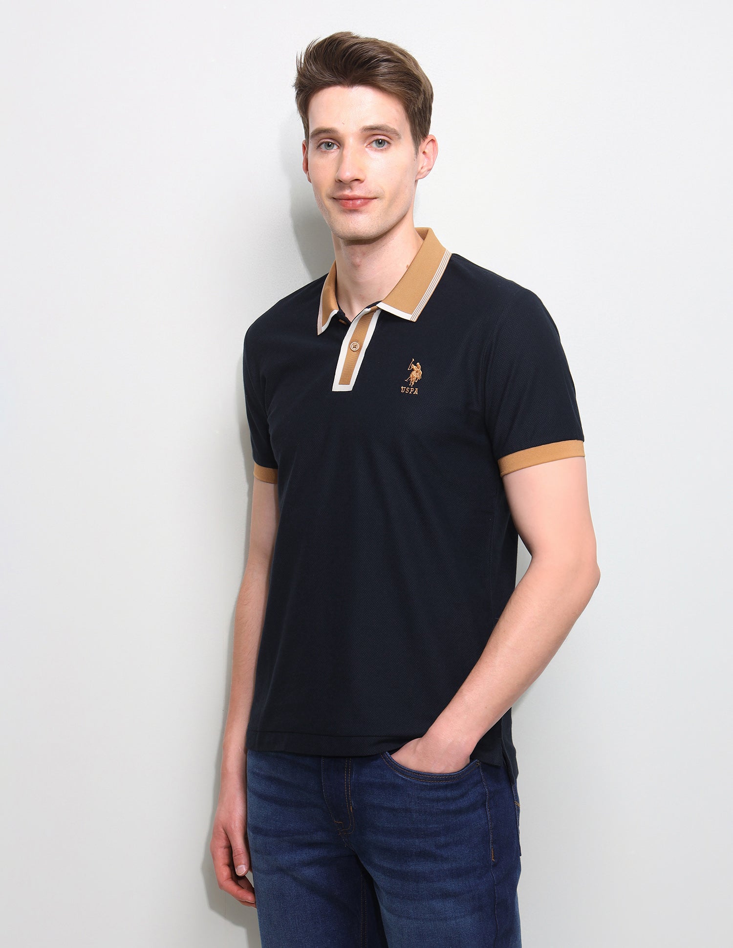 Solid Slim Fit Polo Shirt Navy - U.S. Polo Assn. India | Large