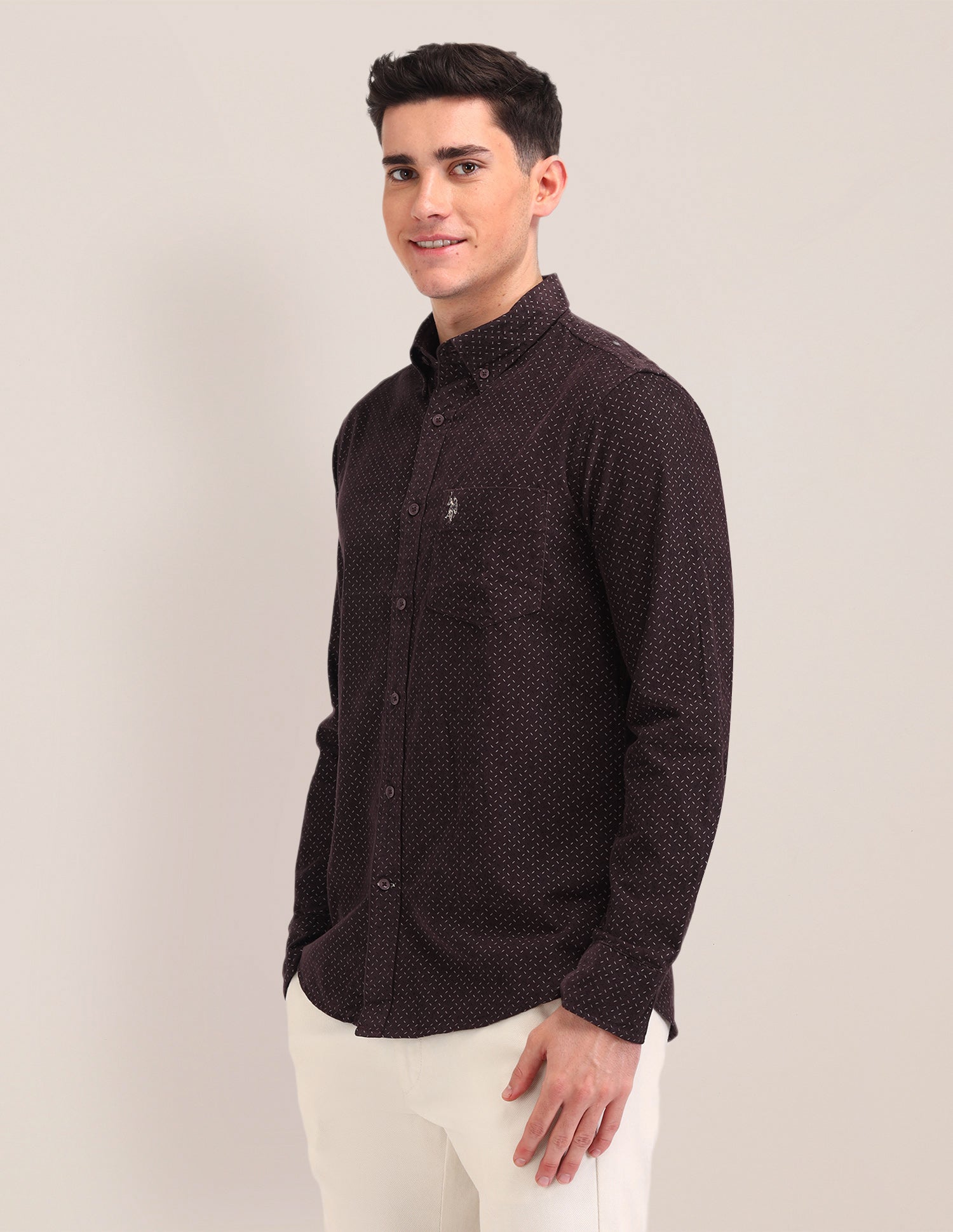 All-Over Printed Cotton Shirt Maroon - U.S. Polo Assn. India | Large