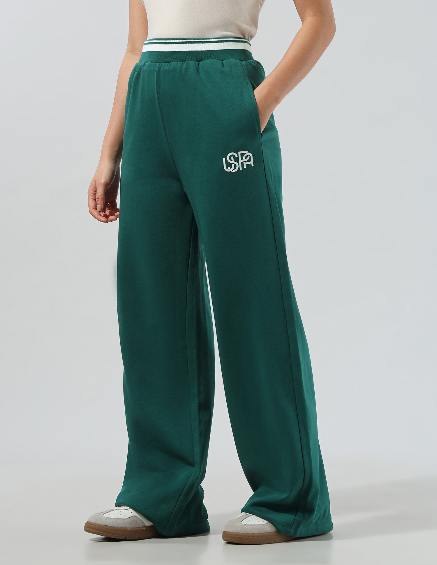 High Rise Wide Leg Fit Sweatpants Dark Green - U.S. Polo Assn. India | Large