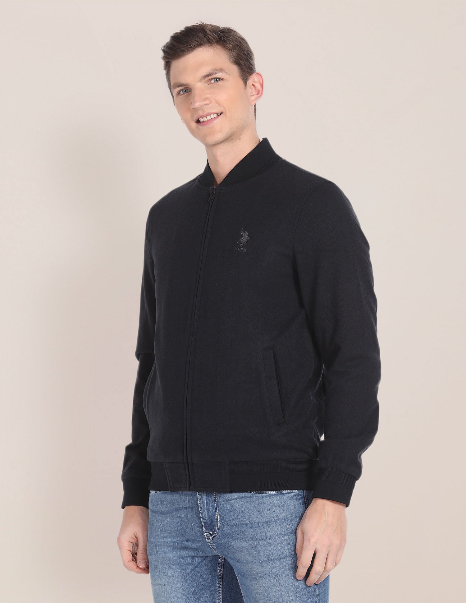 Knitted Bomber Jacket Black - U.S. Polo Assn. India | Large