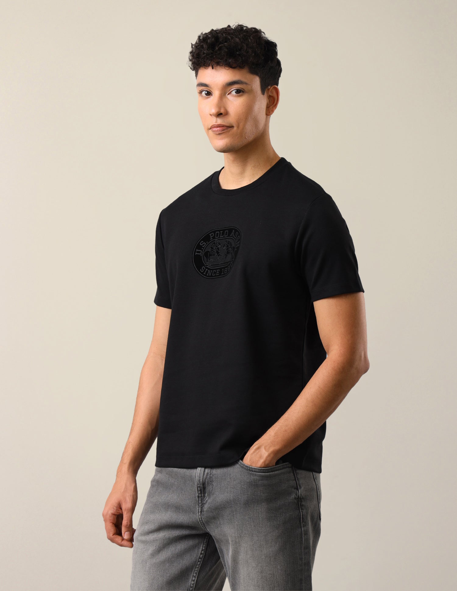 Brand Embossed Slim Fit T-Shirt Black - U.S. Polo Assn. India | Large