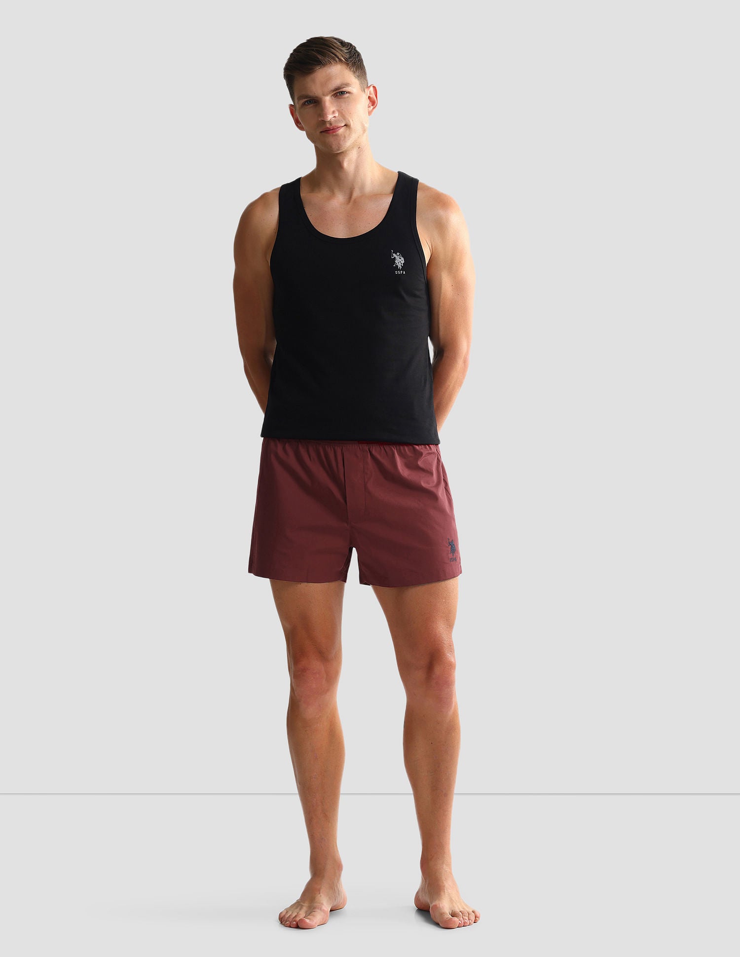 Mid Rise Solid OEX05 Shorts - Pack Of 2 Polka Dot Maroon And Maroon - U.S. POLO ASSN. | Large