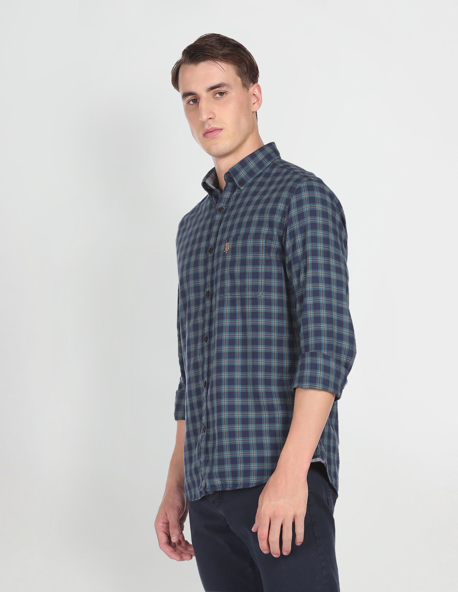 Pure Cotton Plaid Check Casual Shirt Teal - U.S. Polo Assn. India | Large