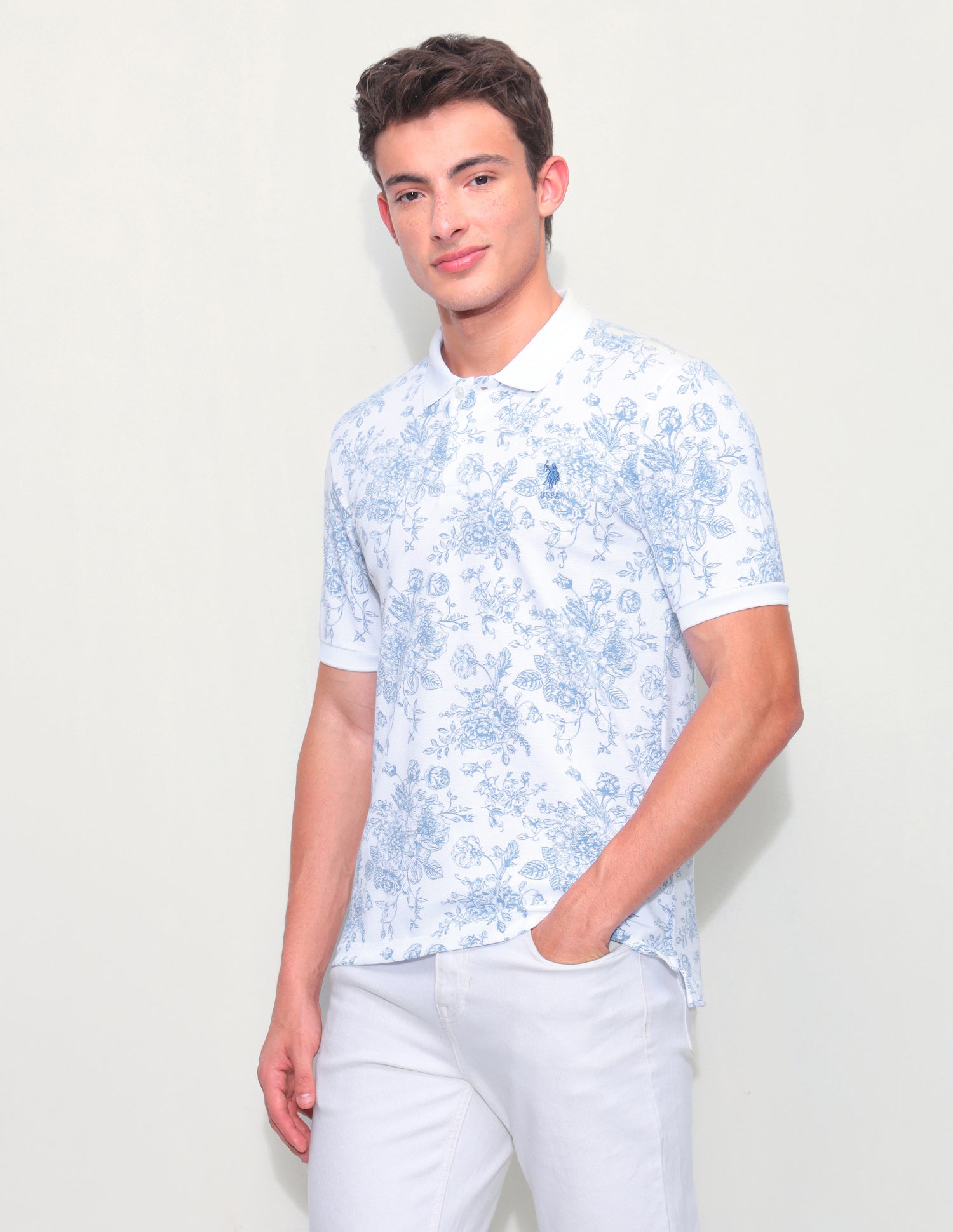 Floral Printed Slim Fit Polo Shirt Blue - U.S. Polo Assn. India | Large