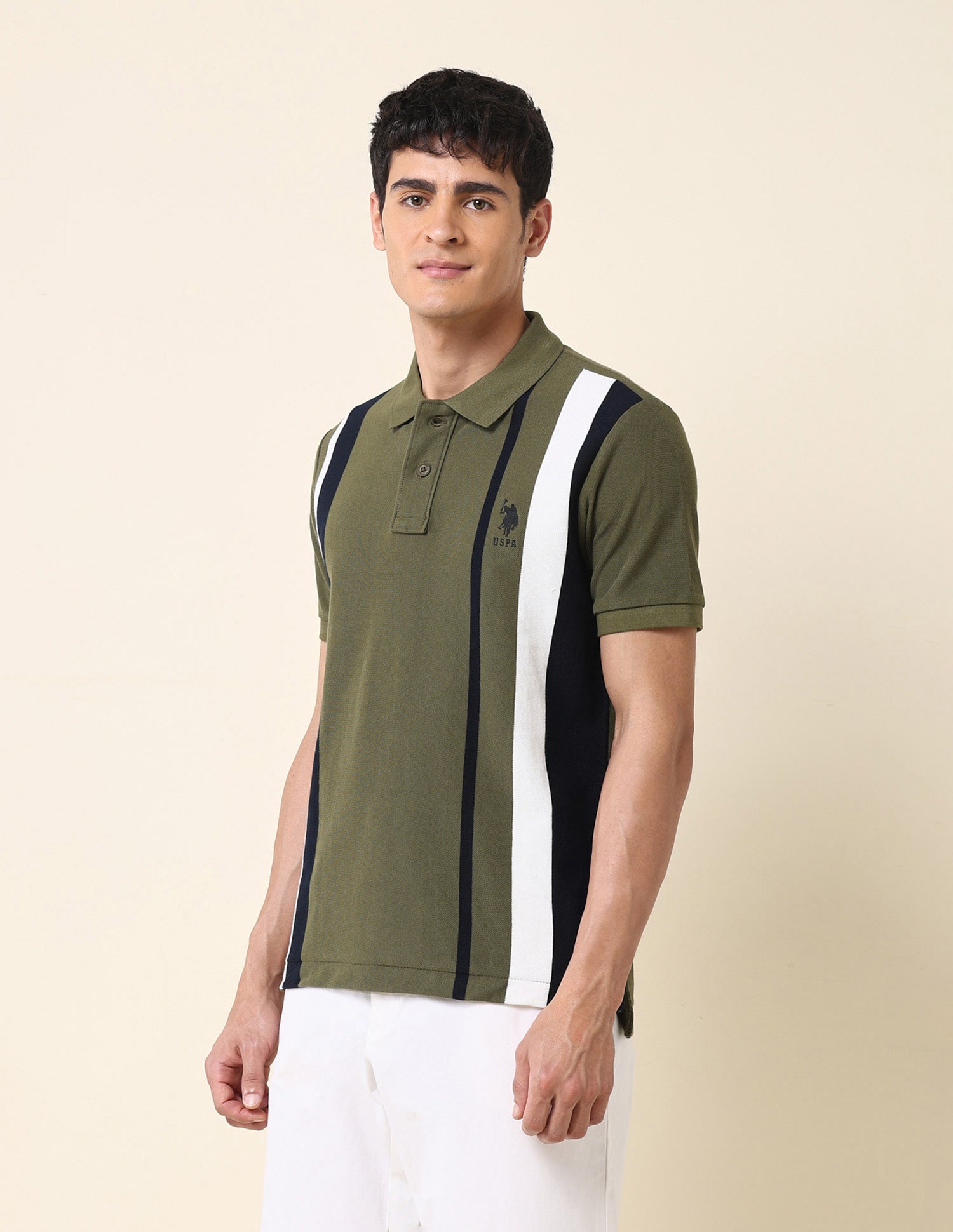 Vertical Striped Classic Polo Shirt Olive - U.S. Polo Assn. India | Large