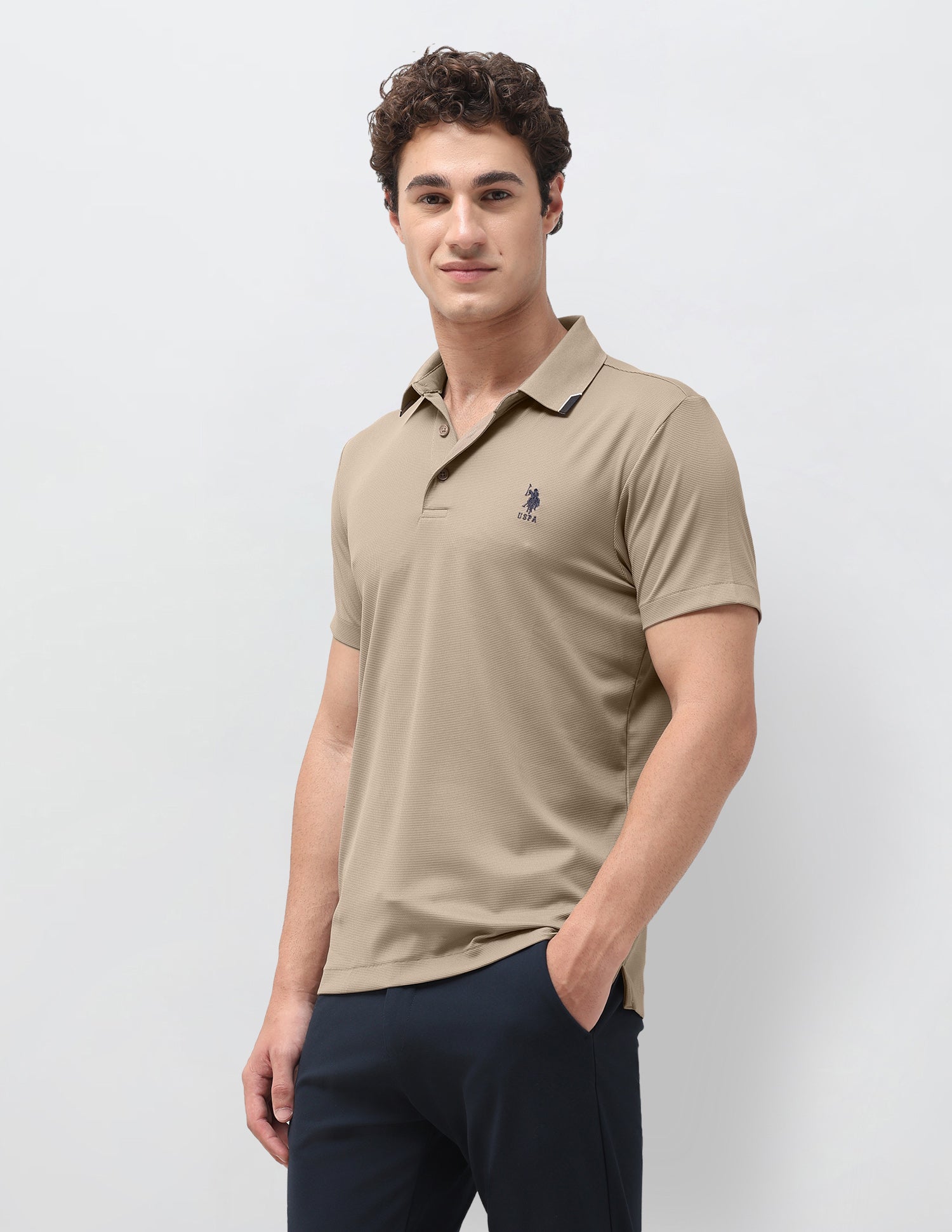 Slim Fit Solid Polo Shirt Tan - U.S. Polo Assn. India | Large