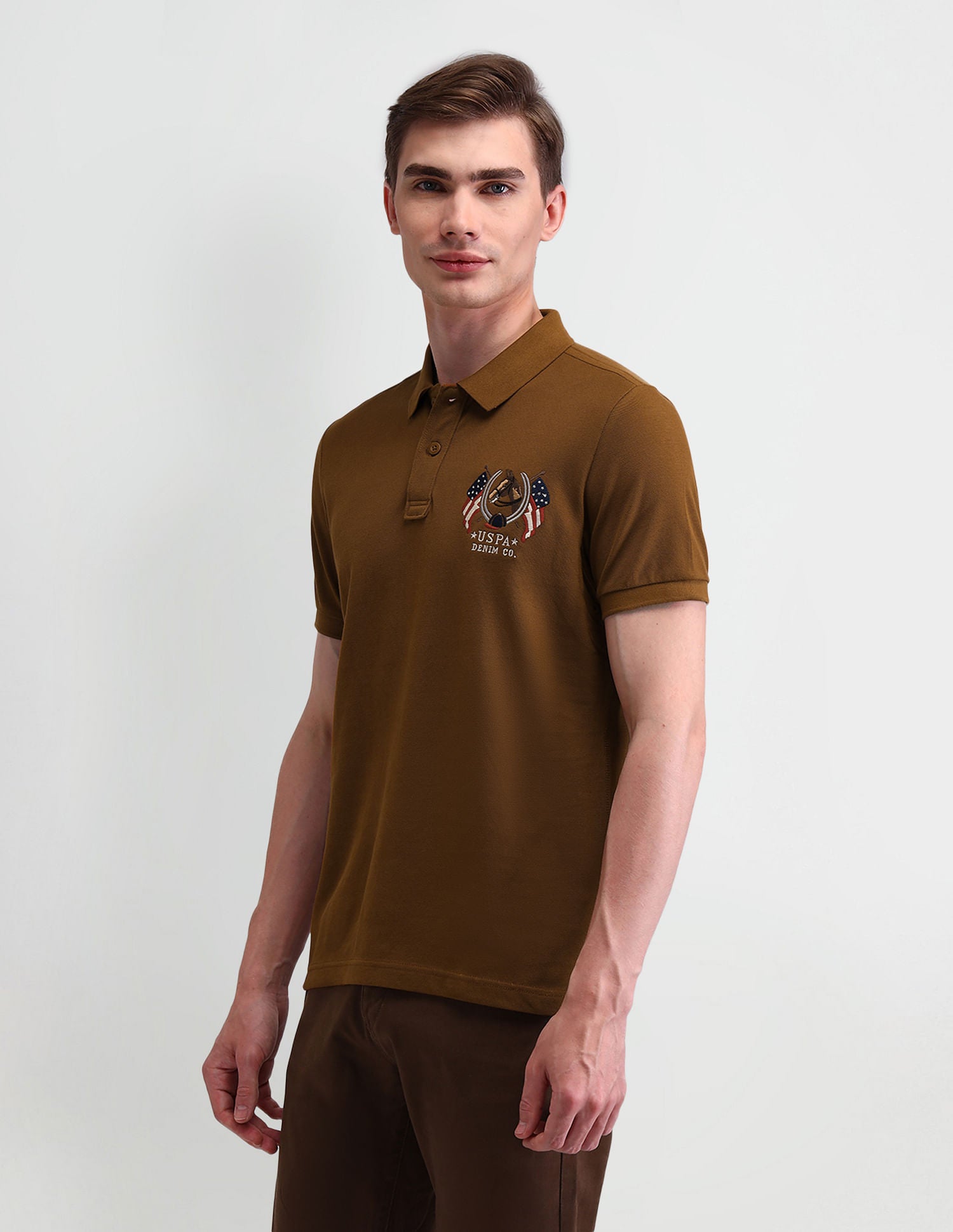 Solid Muscle Fit Polo Shirt Me. Brown - U.S. POLO ASSN. | Large