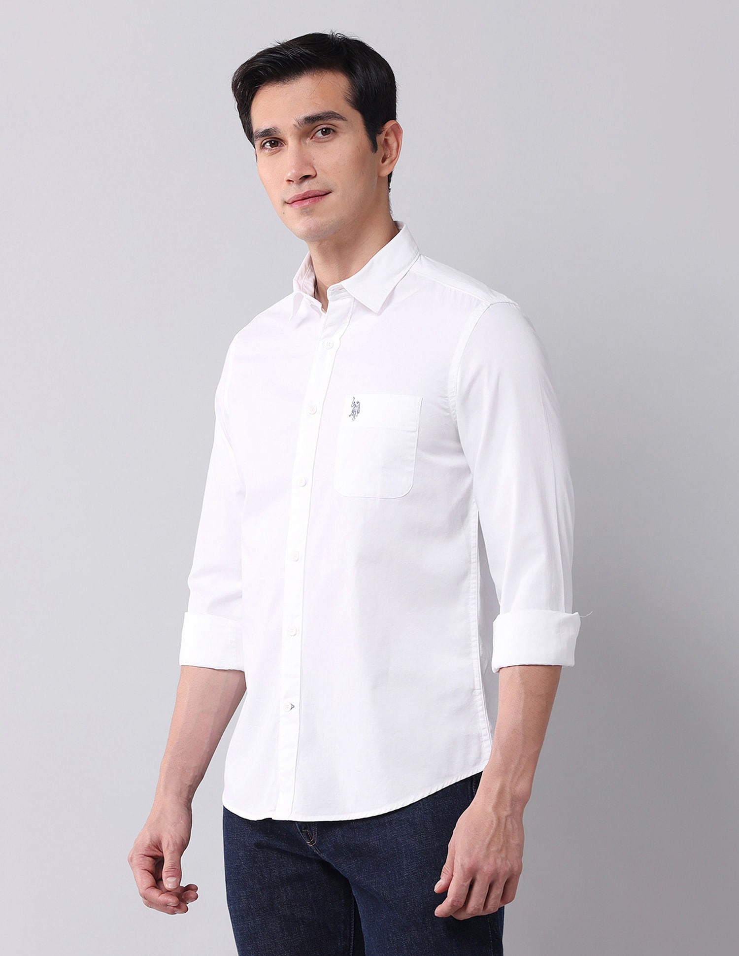 Regular Fit Twill Solid Shirt White - U.S. Polo Assn. India | Large