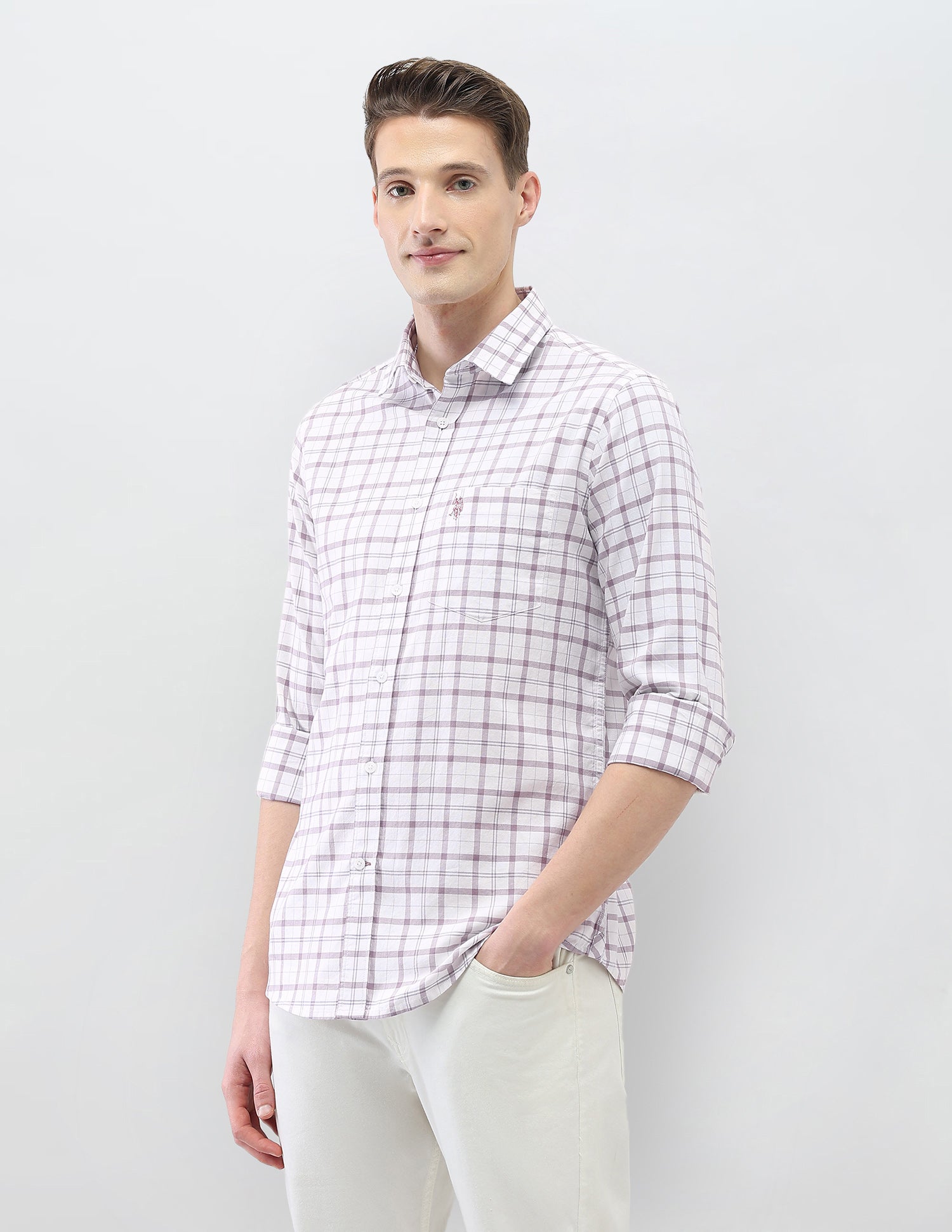 Windowpane Checked Casa De Campo Shirt Pink - U.S. Polo Assn. India | Large