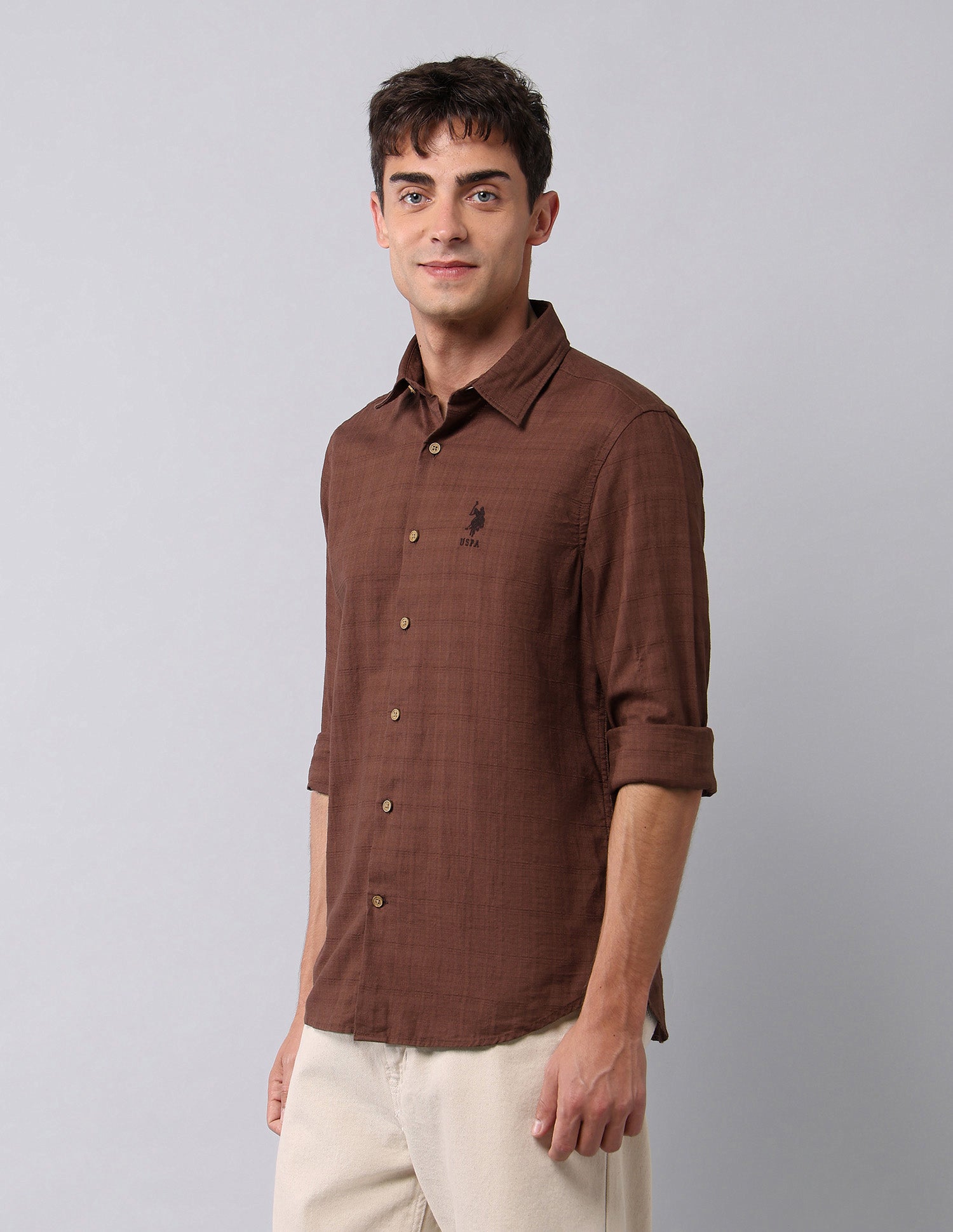Pure Cotton Textured Shirt Burgundy - U.S. Polo Assn. India | Large