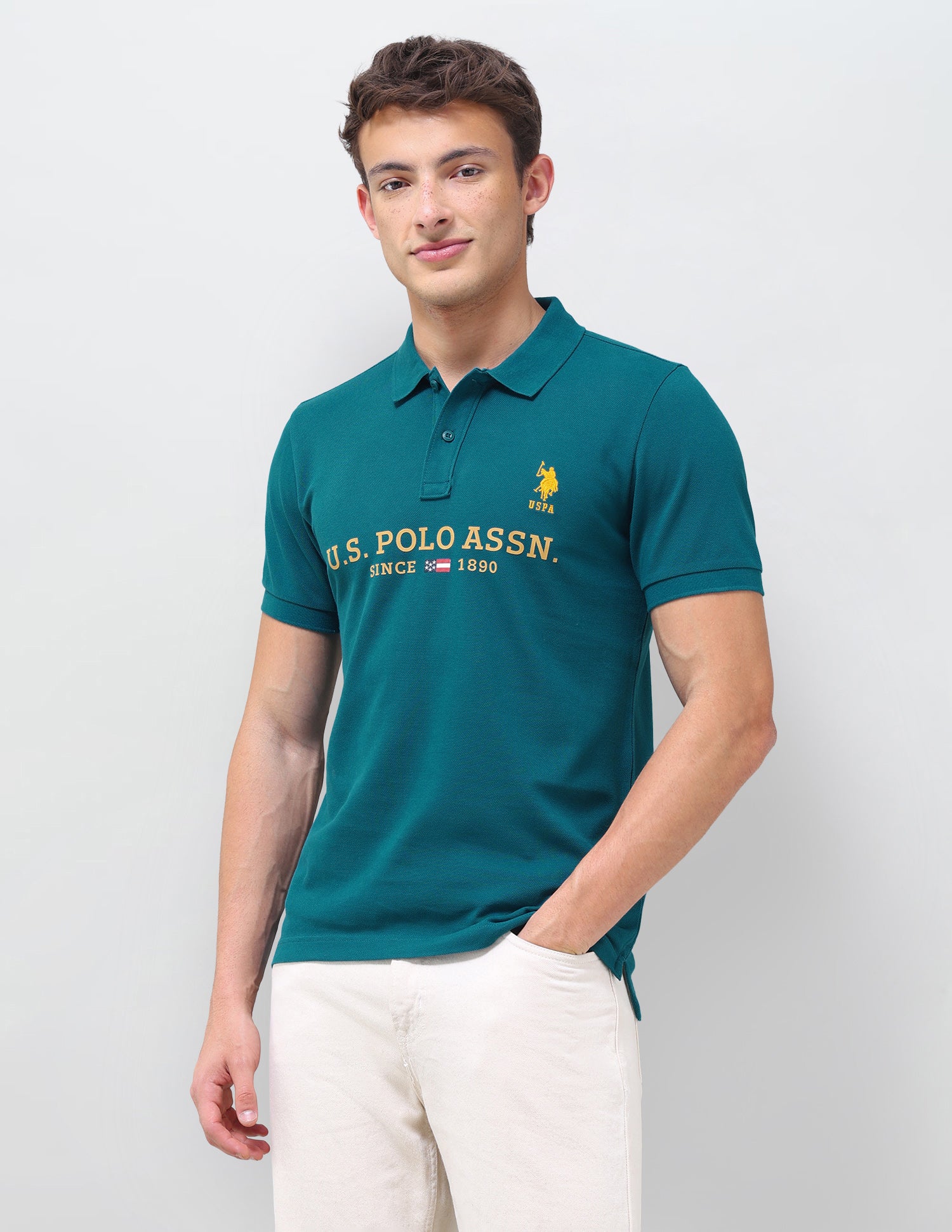 Brand Printed Regular Fit Polo Shirt Teal - U.S. Polo Assn. India | Large
