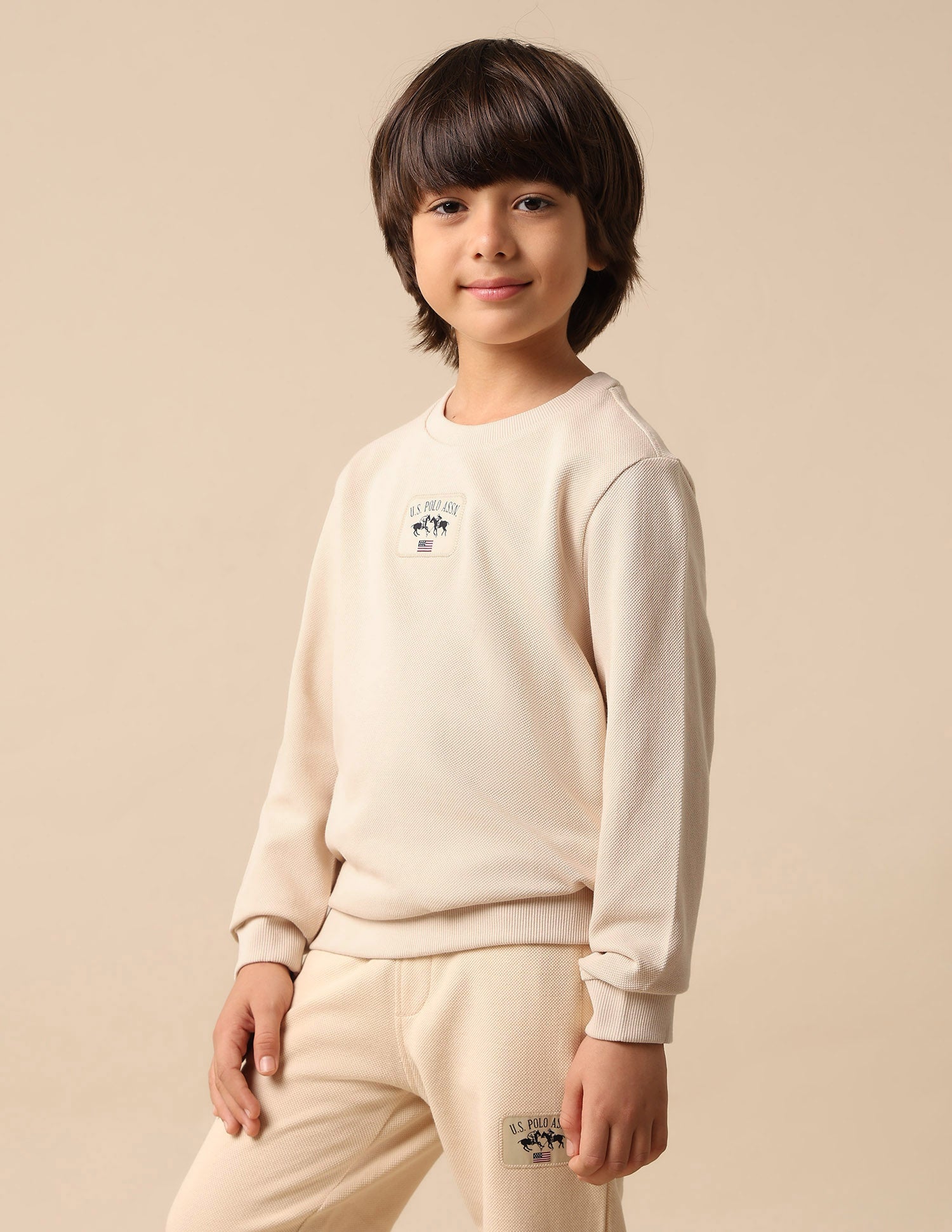 Boys Solid Regular Fit Sweatshirt Beige - U.S. POLO ASSN. | Large