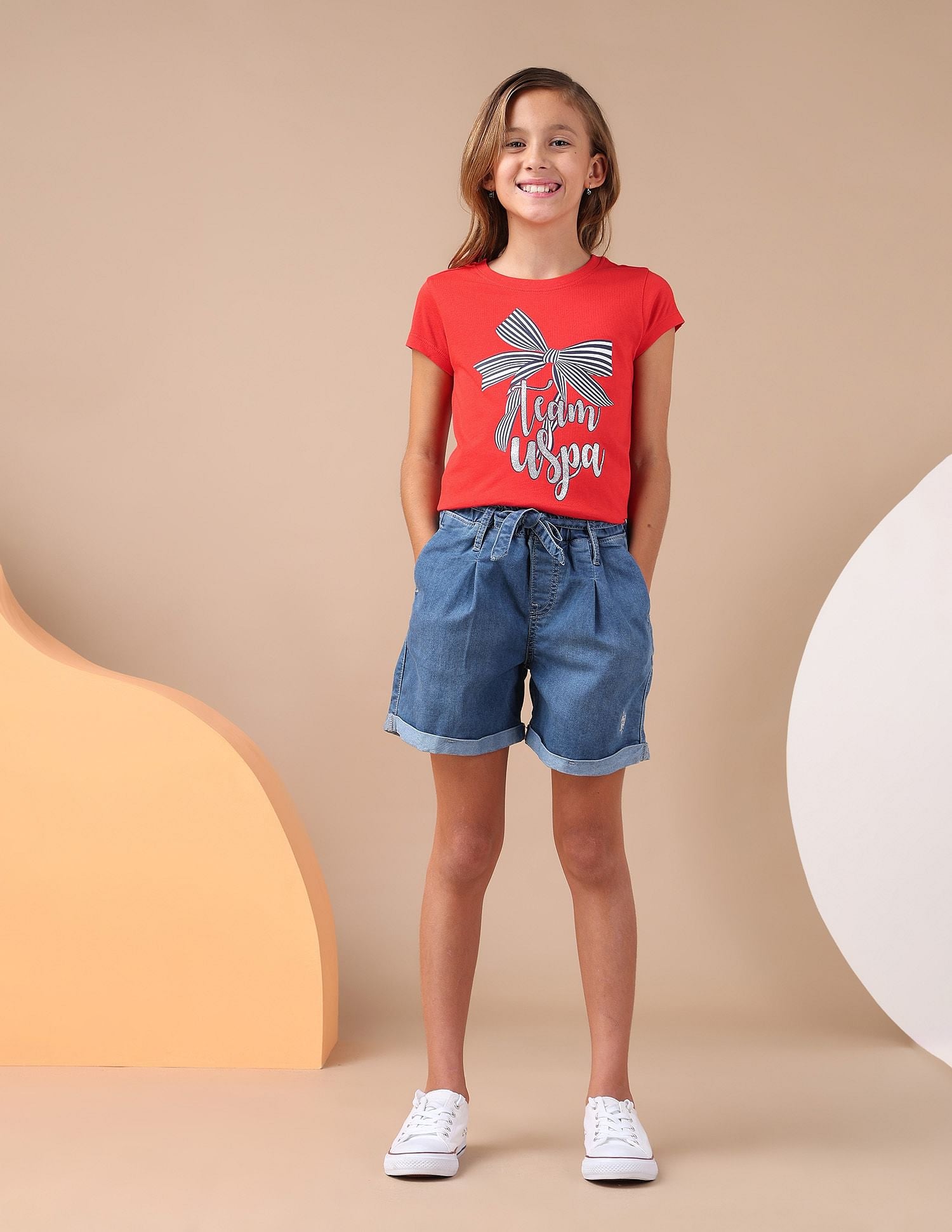 Girls Bow Print Regular Fit T-Shirt Red - U.S. POLO ASSN. | Large