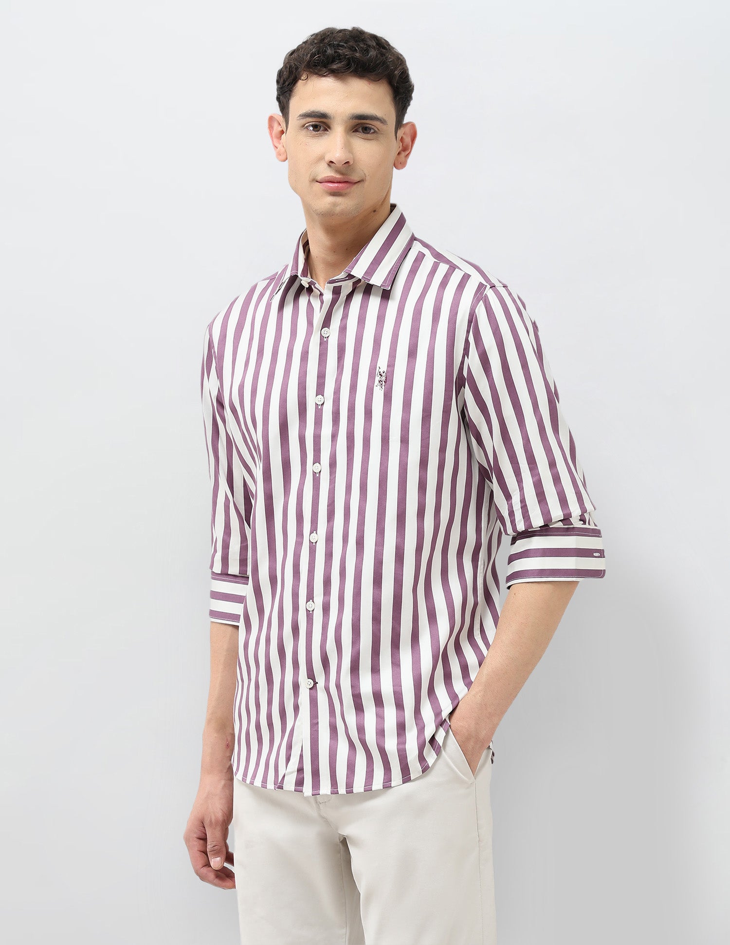 Satin Tailored Fit Shirt Purple - U.S. POLO ASSN. | Large