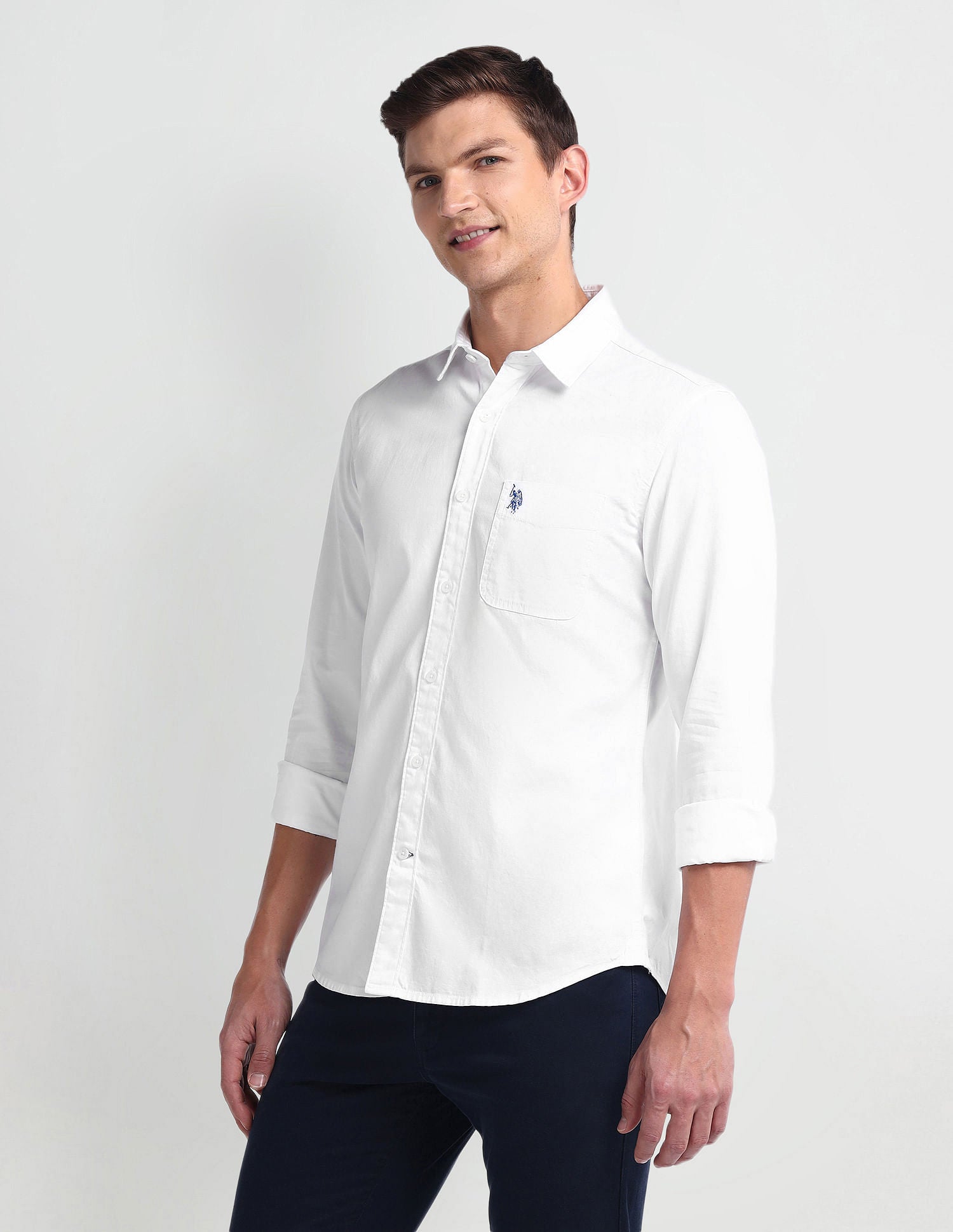 Semi Cutaway Collar Slim Fit Shirt White - U.S. Polo Assn. India | Large