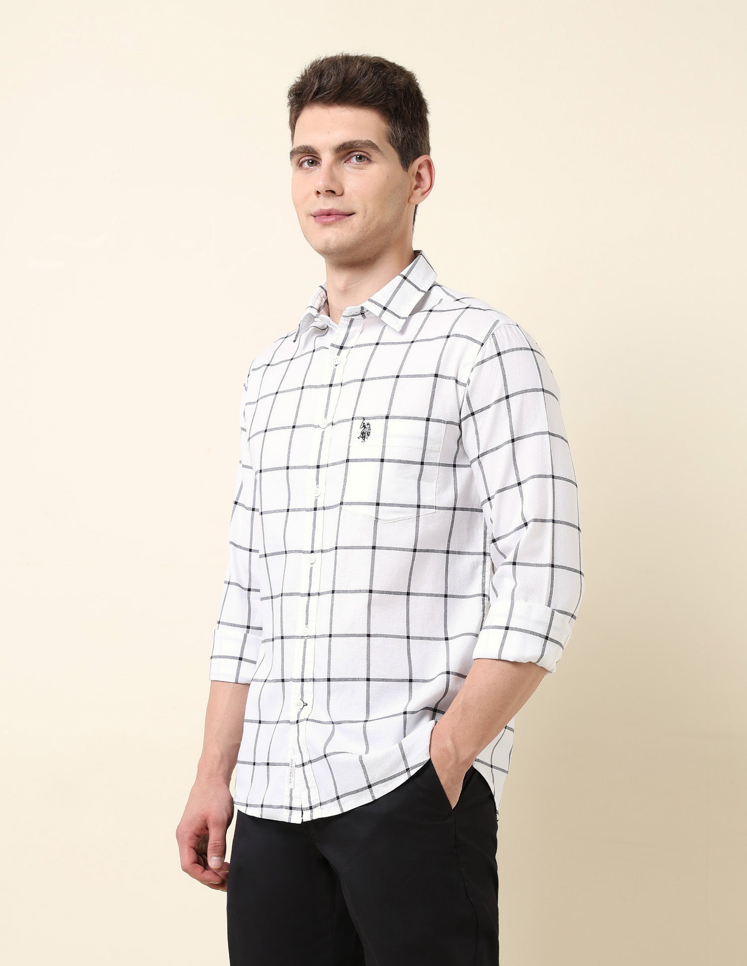 Windowpane Checked Tailored Fit Shirt Black - U.S. Polo Assn. India | Large