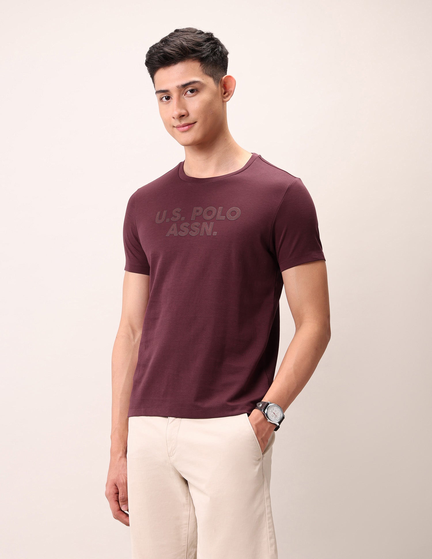 Brand Embossed Outdoor T-Shirt Maroon - U.S. Polo Assn. India | Large