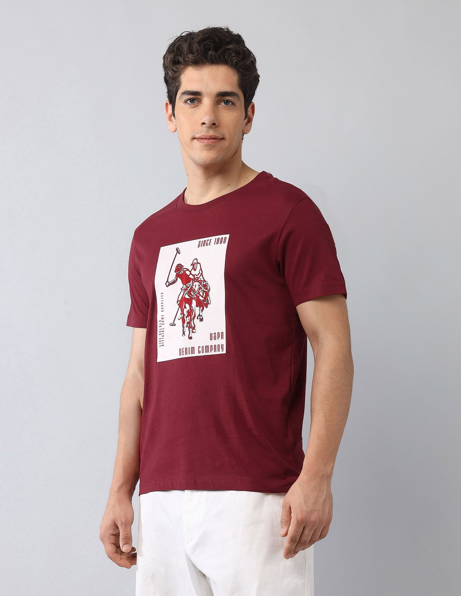 Muscle Fit Brand Printed T-Shirt Wine - U.S. Polo Assn. India | Large