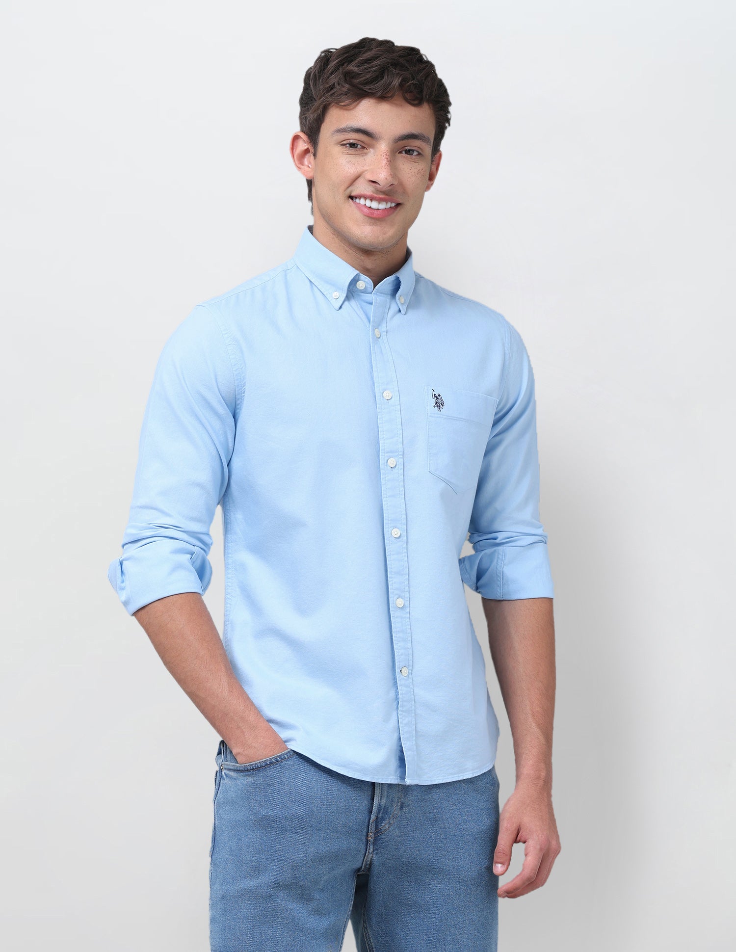 Tailored Fit Oxford Button Down Shirt Light Blue - U.S. Polo Assn. India | Large