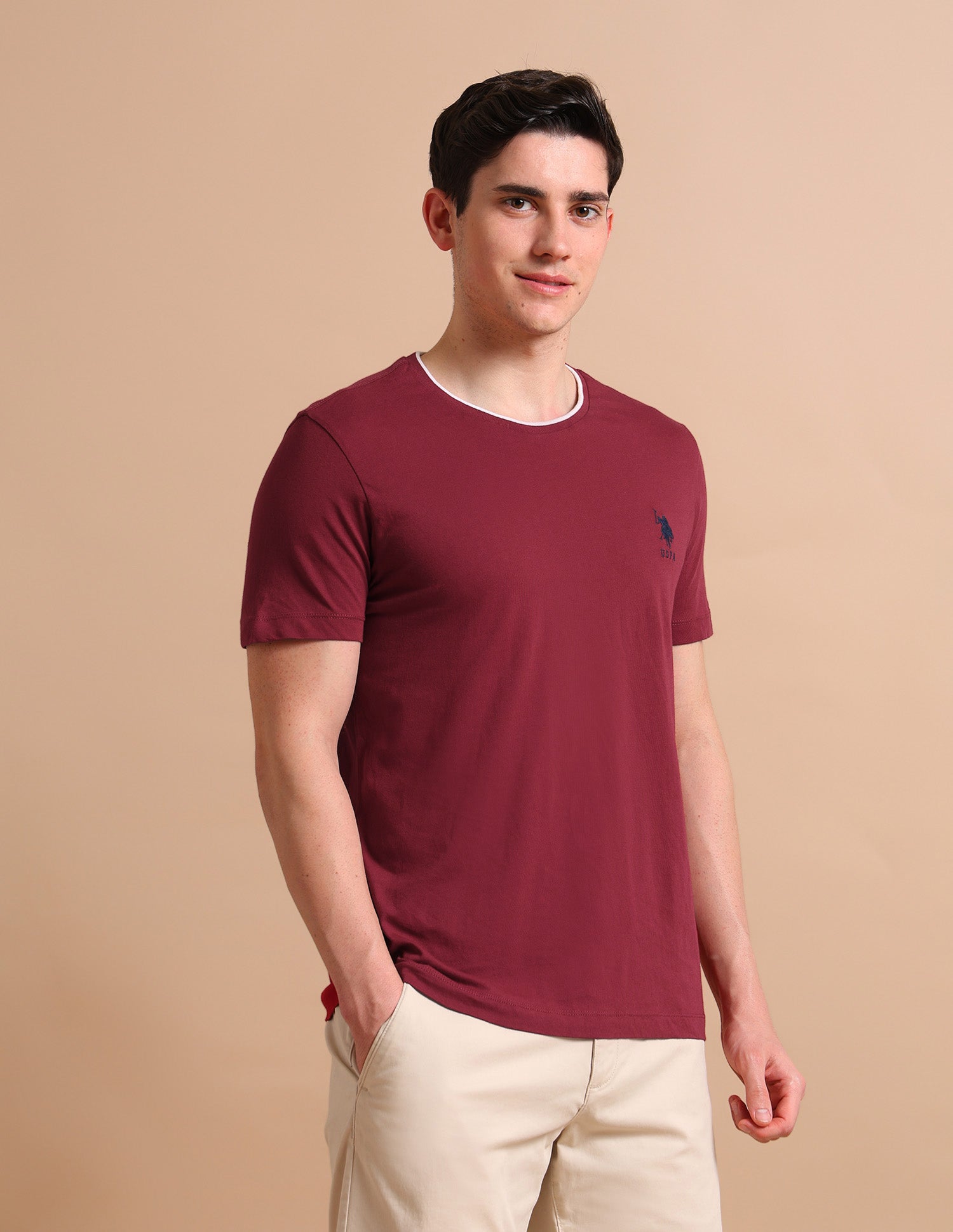 Stretchy Tipped T-Shirt Maroon - U.S. POLO ASSN. | Large