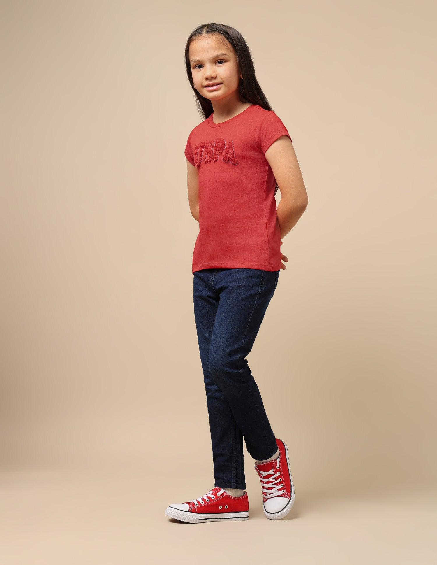 Girls Petal Logo Cotton T-Shirt Red - U.S. Polo Assn. India | Large
