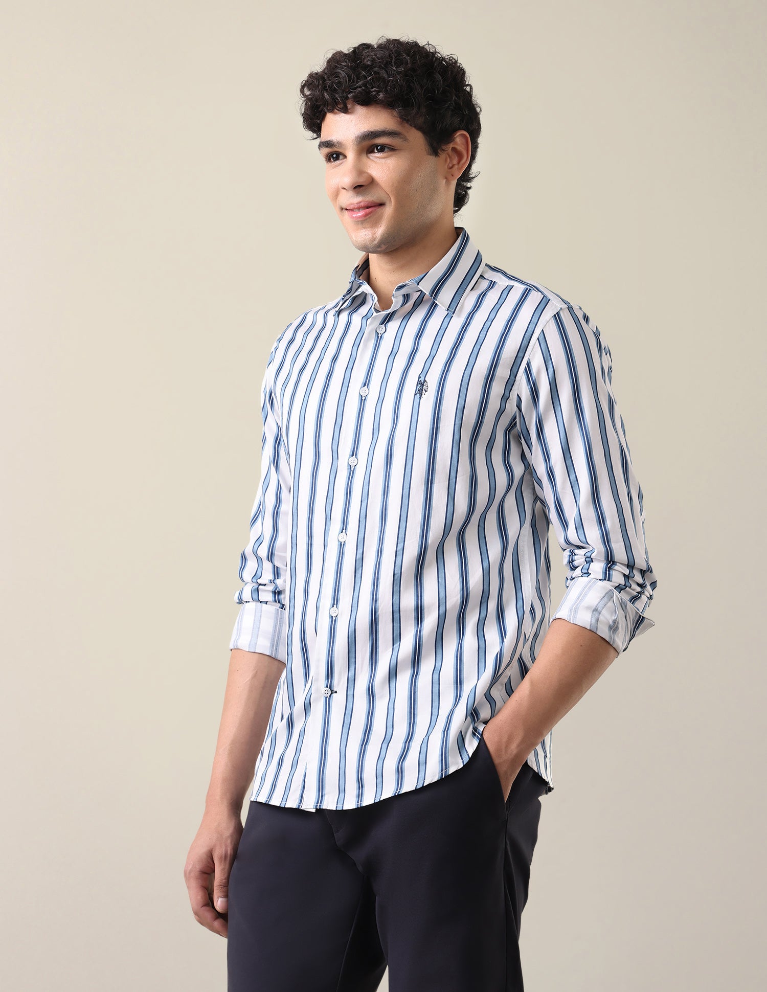 Satin Vertical Striped Shirt Blue - U.S. Polo Assn. India | Large