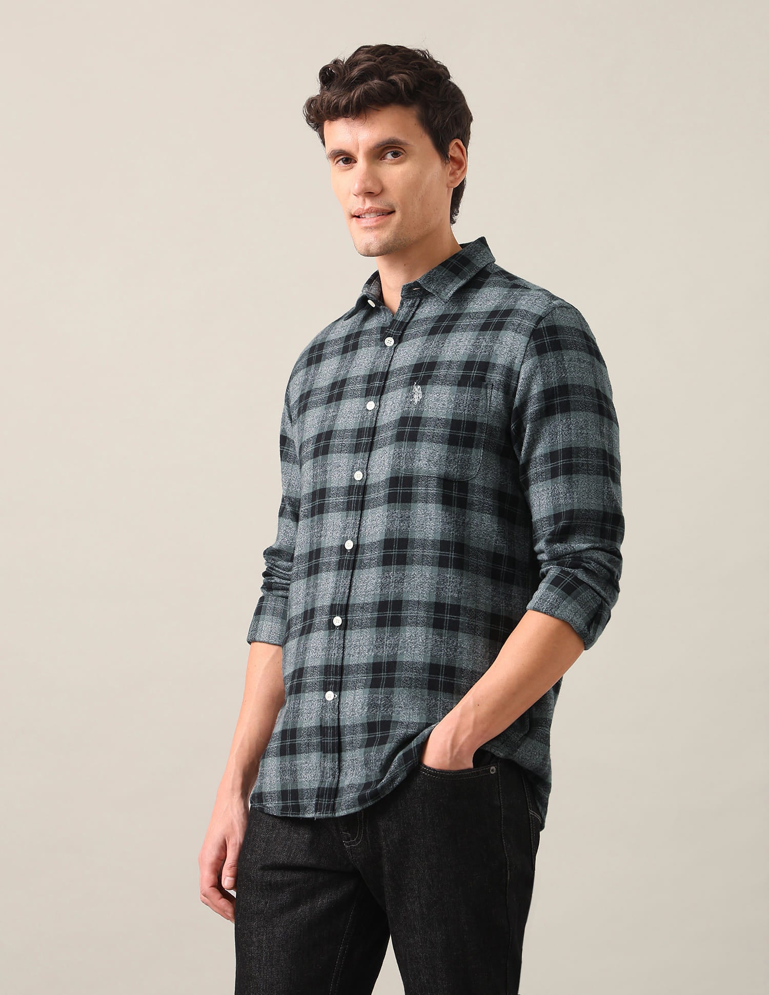 Tartan Checked Twill Shirt Green - U.S. Polo Assn. India | Large