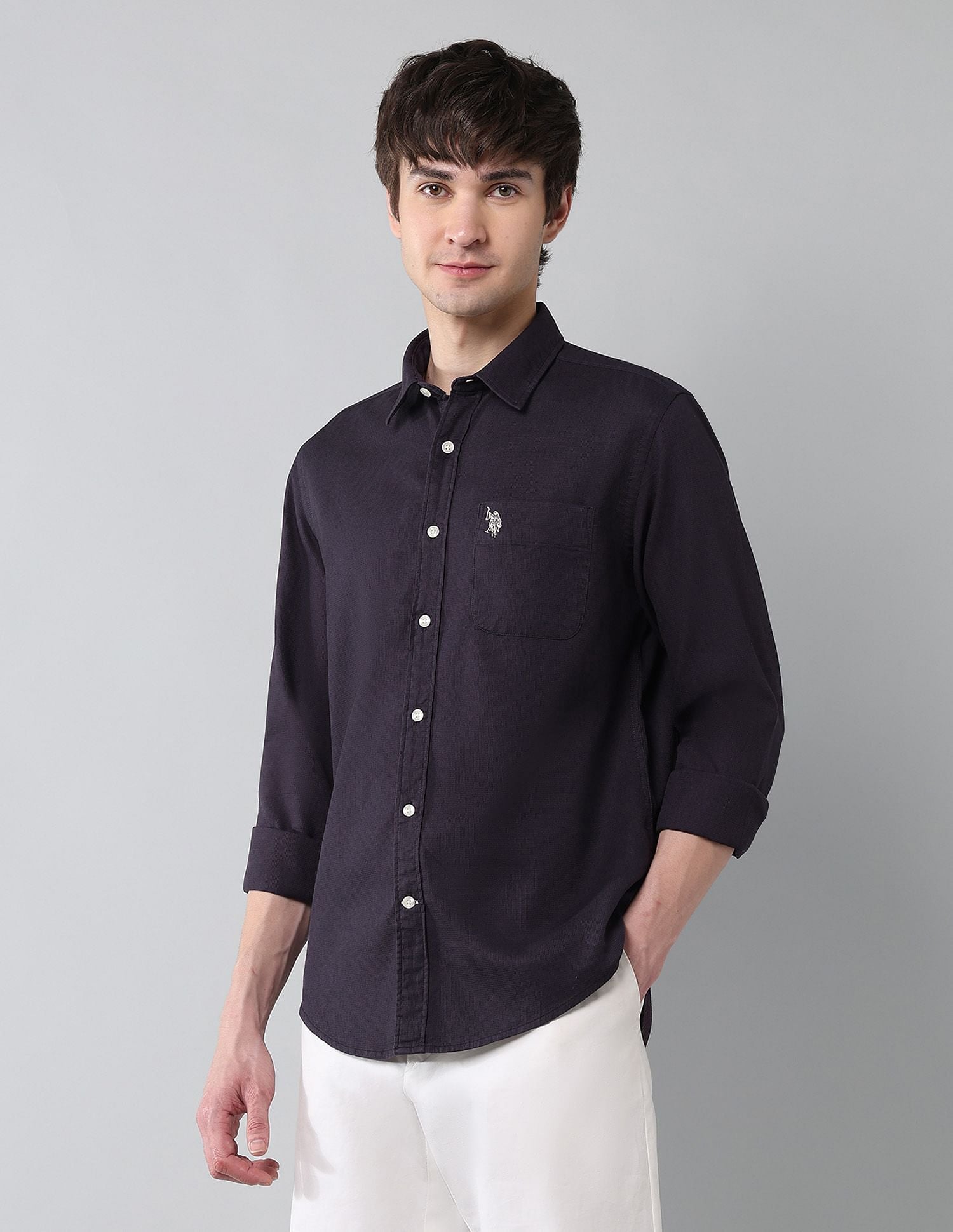 Solid Waffle Dobby Shirt Wine - U.S. Polo Assn. India | Large