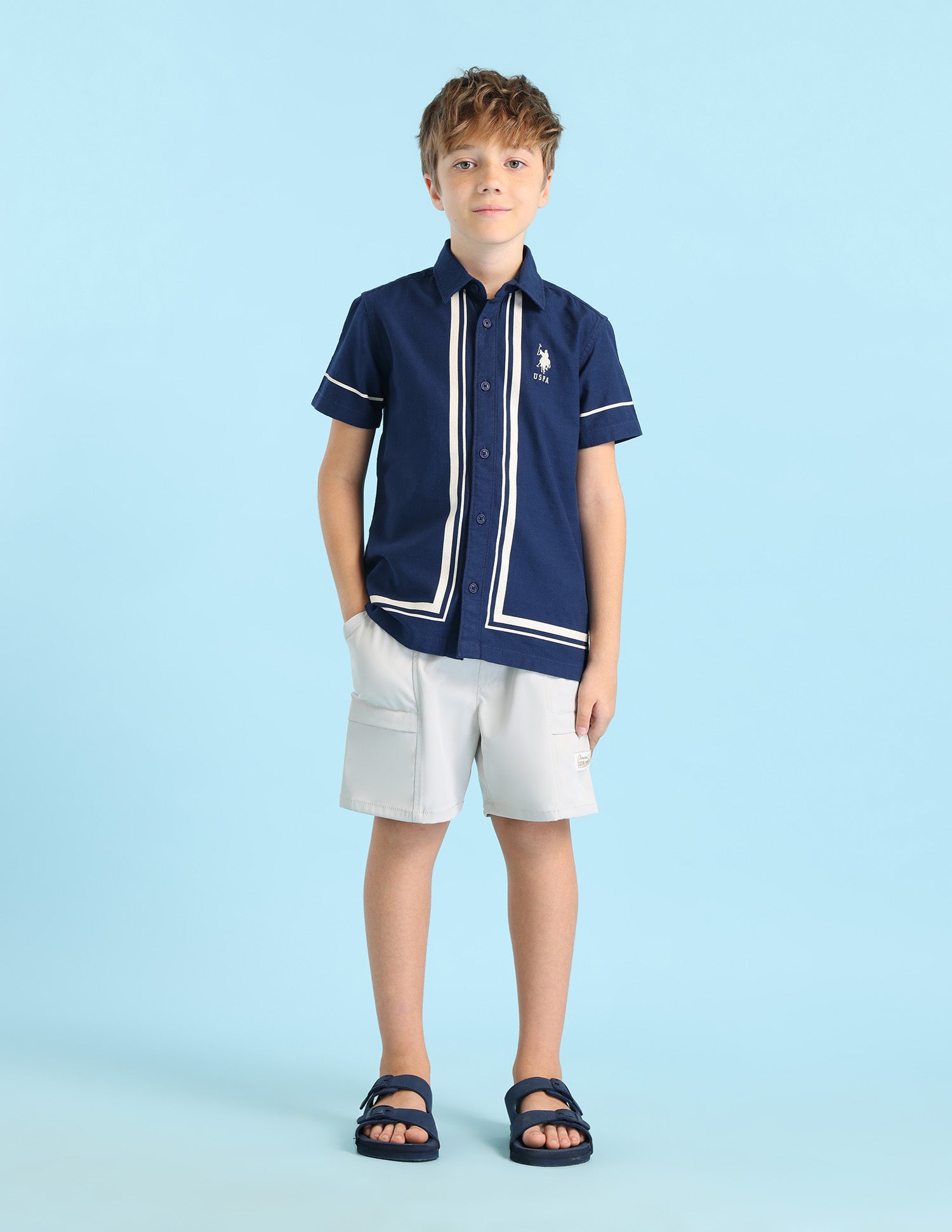 Boys Vertical Striped Boxy Fit Shirt Navy - U.S. POLO ASSN. | Large