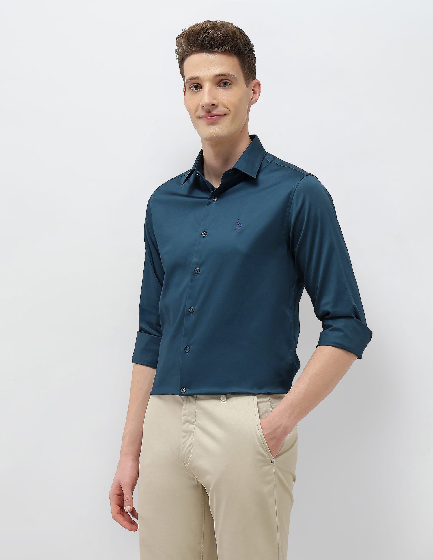 Solid Tailored Fit Shirt Teal - U.S. Polo Assn. India | Large