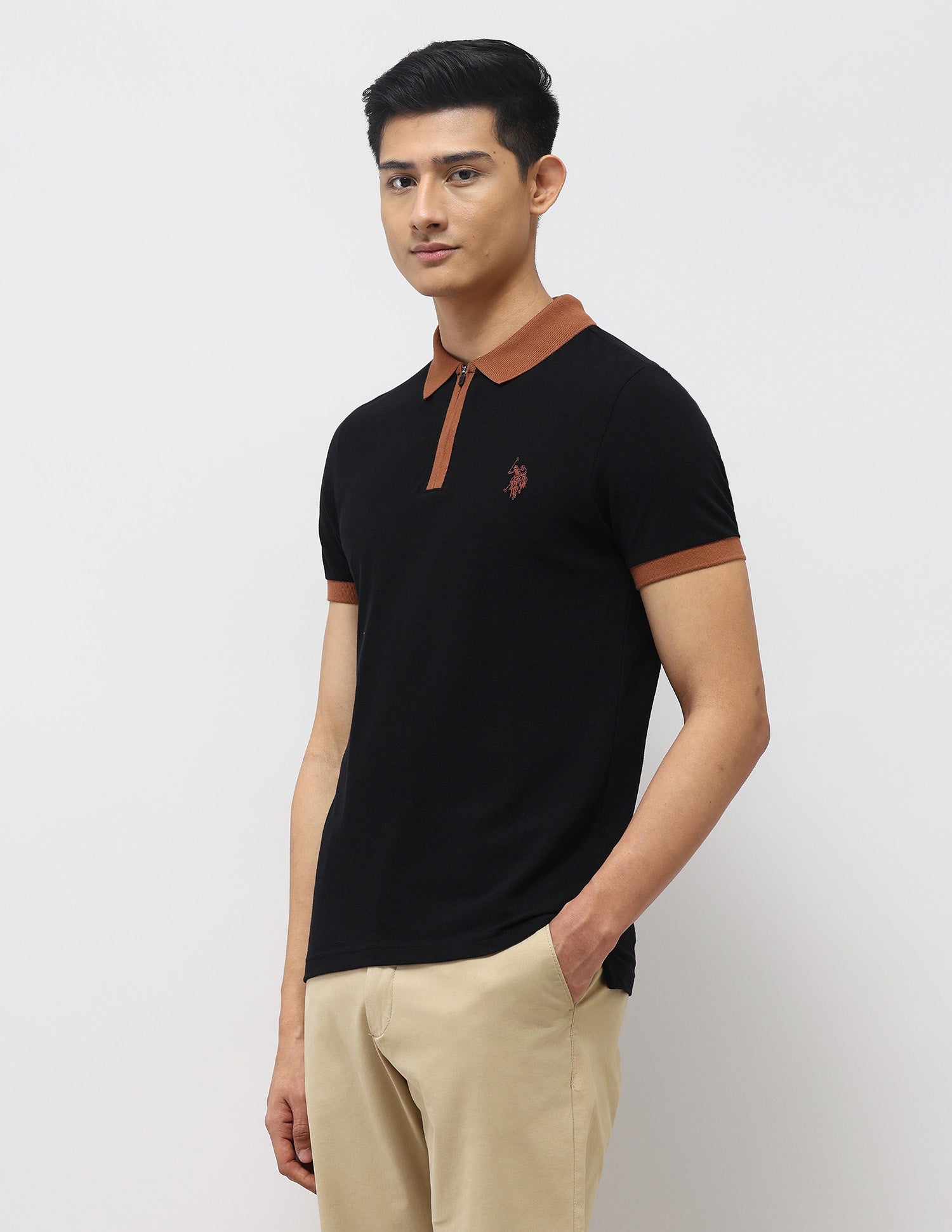 Pure Cotton Muscle Fit Polo Shirt Black - U.S. Polo Assn. India | Large