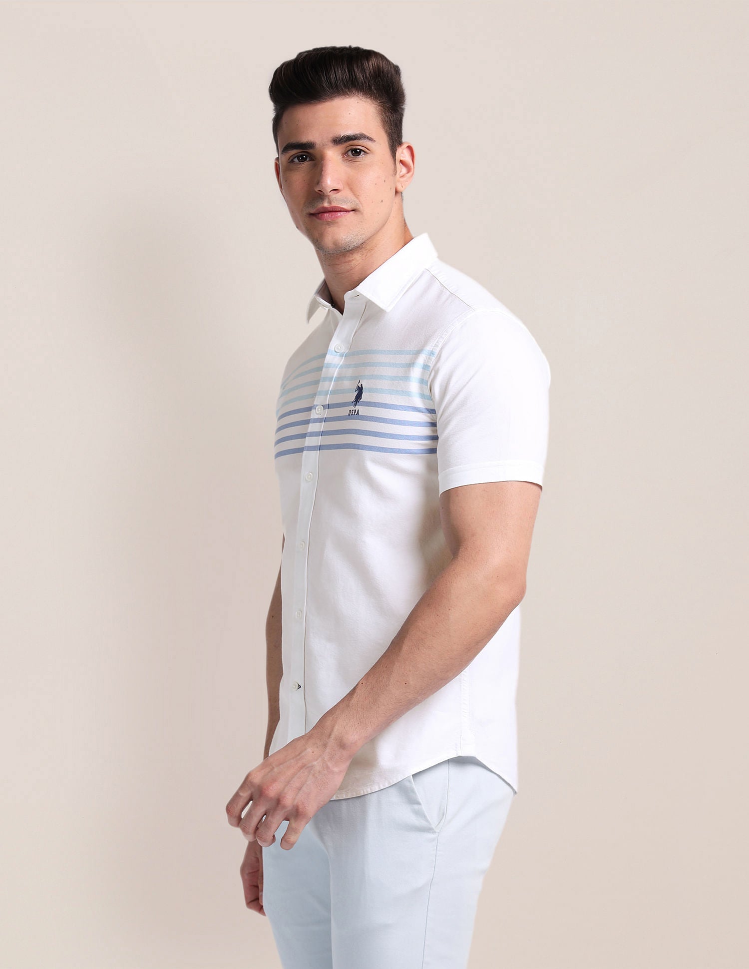 Premium Cotton Oxford Shirt White and Blue - U.S. Polo Assn. India | Large