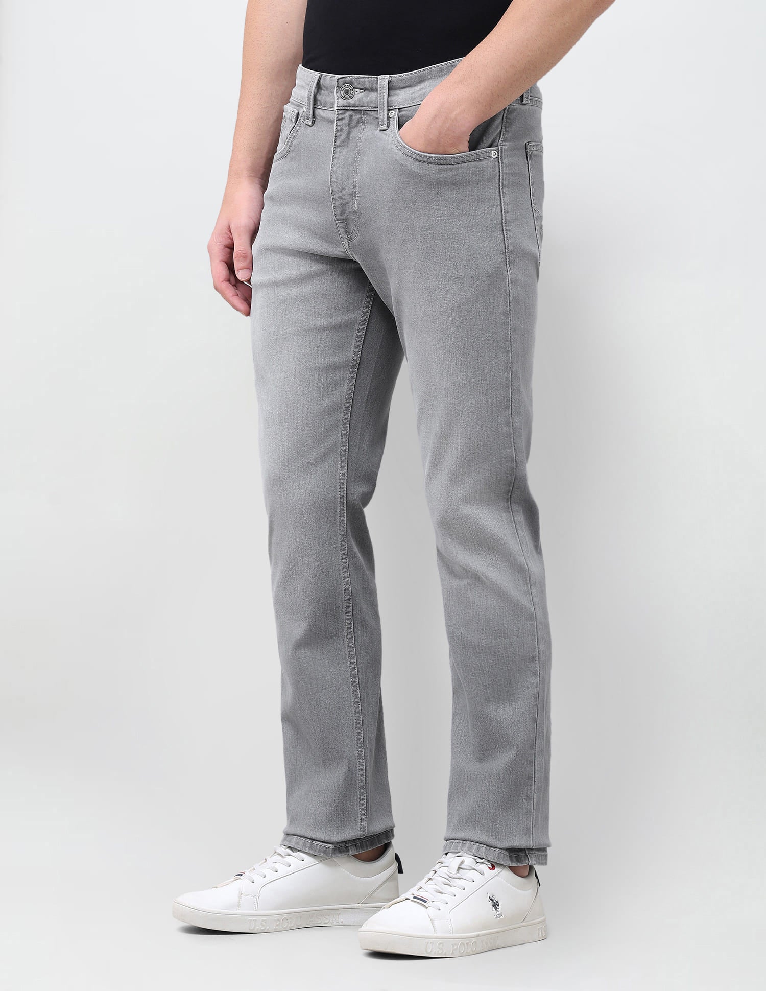 Solid Slim Straight Fit Jeans Grey - U.S. Polo Assn. India | Large