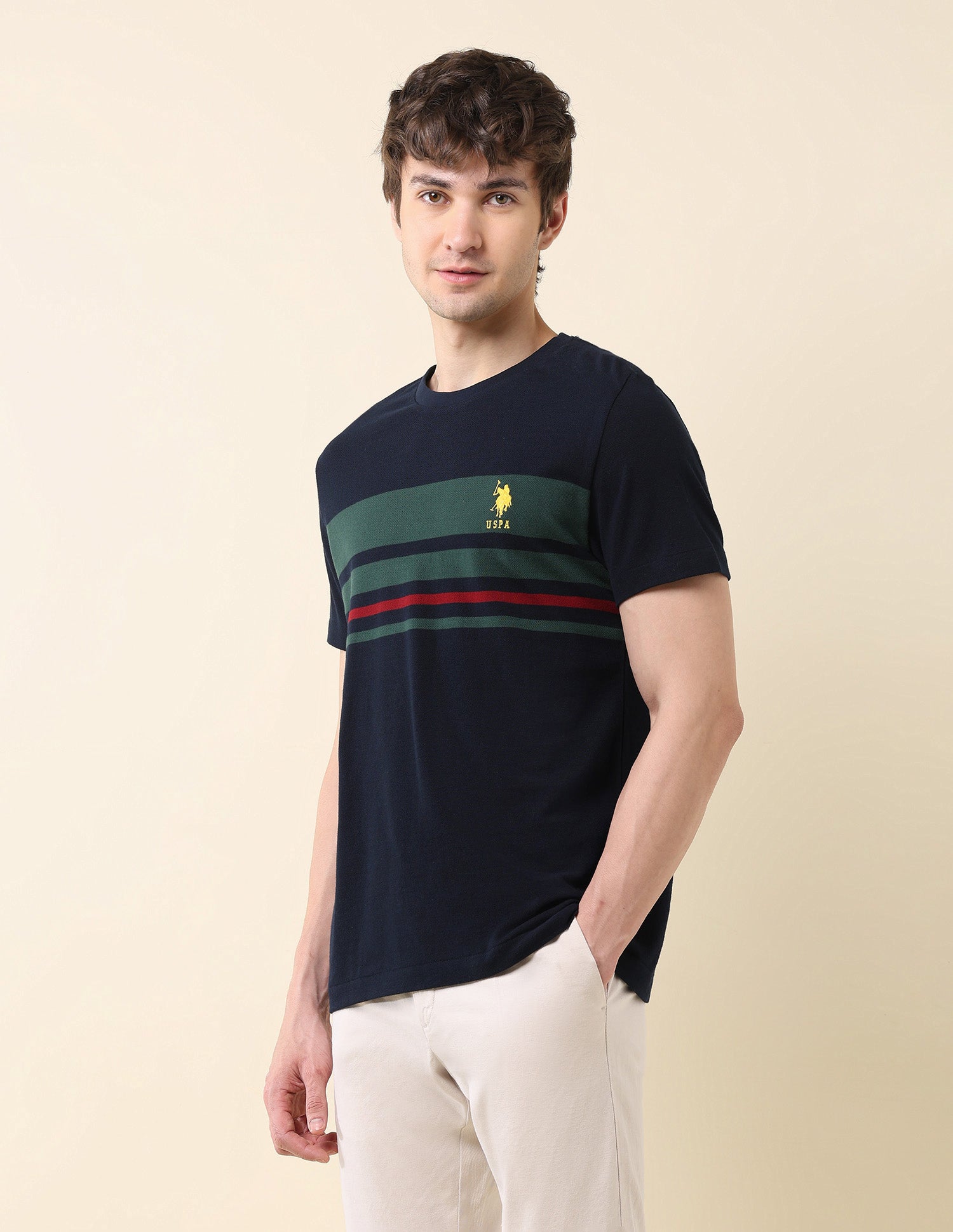 Horizontal Striped Gold Cup T-Shirt Navy - U.S. Polo Assn. India | Large