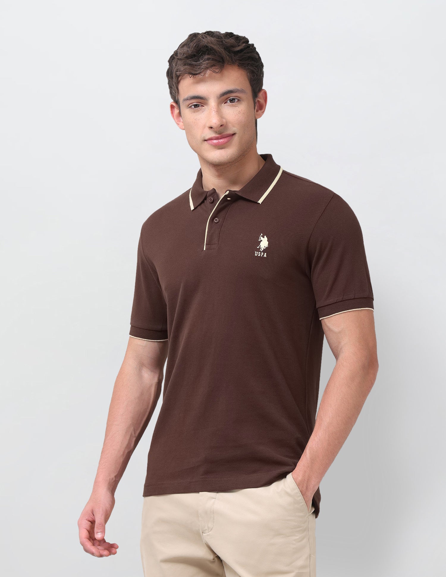 Solid Regular Fit Polo Shirt Dark Brown - U.S. Polo Assn. India | Large