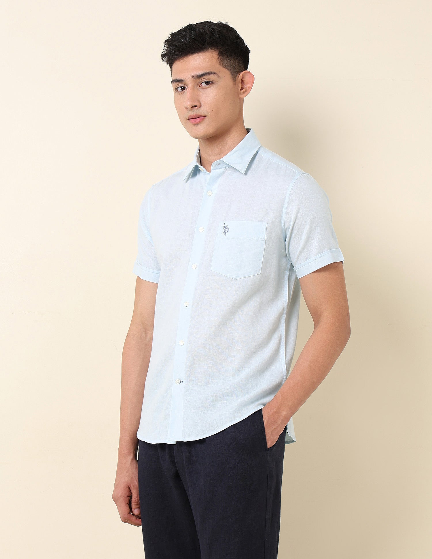 Tailored Fit Solid Shirt Blue - U.S. Polo Assn. India | Large