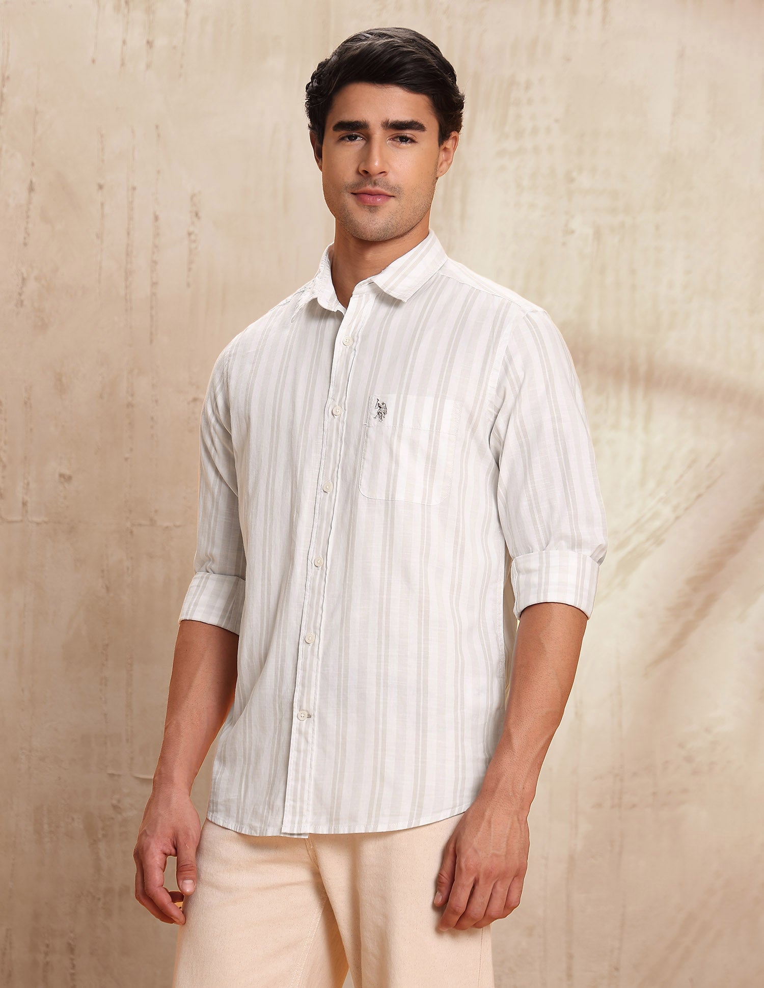 Slim Fit Vertical Striped Shirt Stone - U.S. POLO ASSN. | Large
