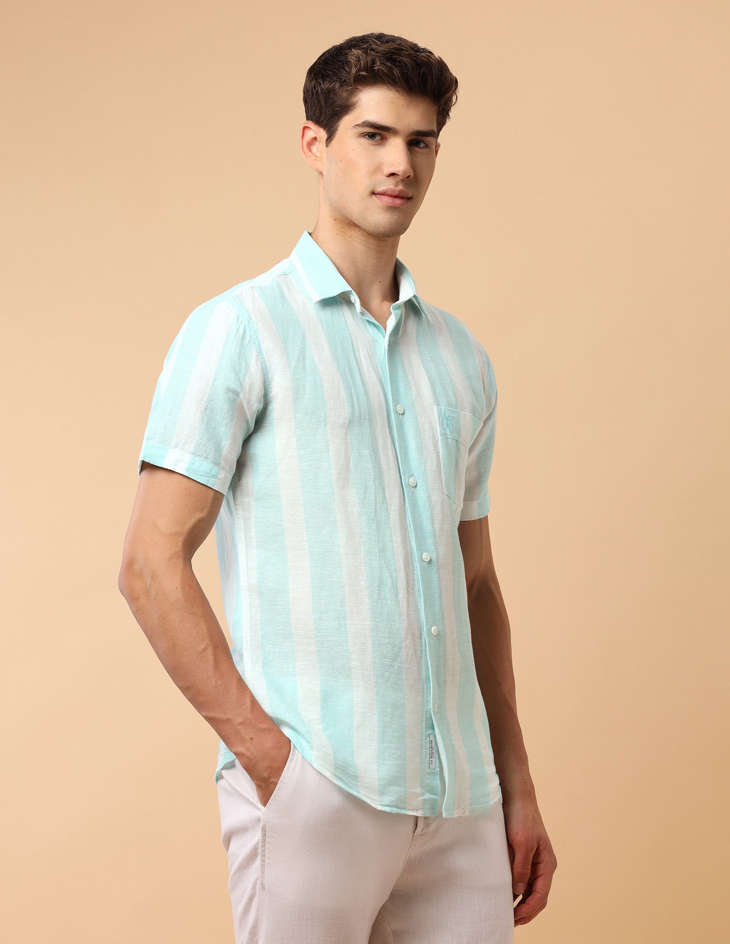 Pacho X Vertical Striped Regular Fit Shirt Aqua - U.S. Polo Assn. India | Large