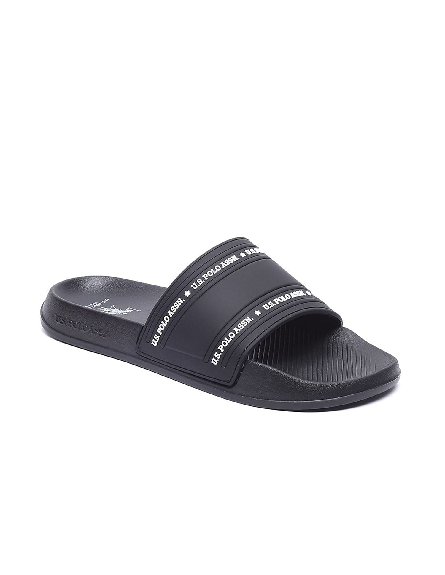Men Brand Print Vamp Strap Wode 3.0 Slides Black - U.S. Polo Assn. India | Large
