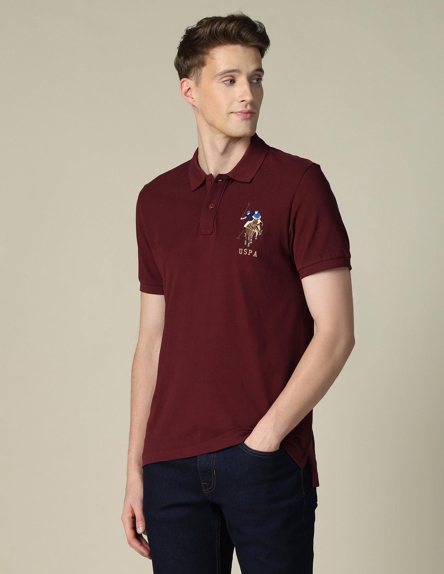 Solid Regular Fit Polo Shirt Maroon - U.S. POLO ASSN. | Large
