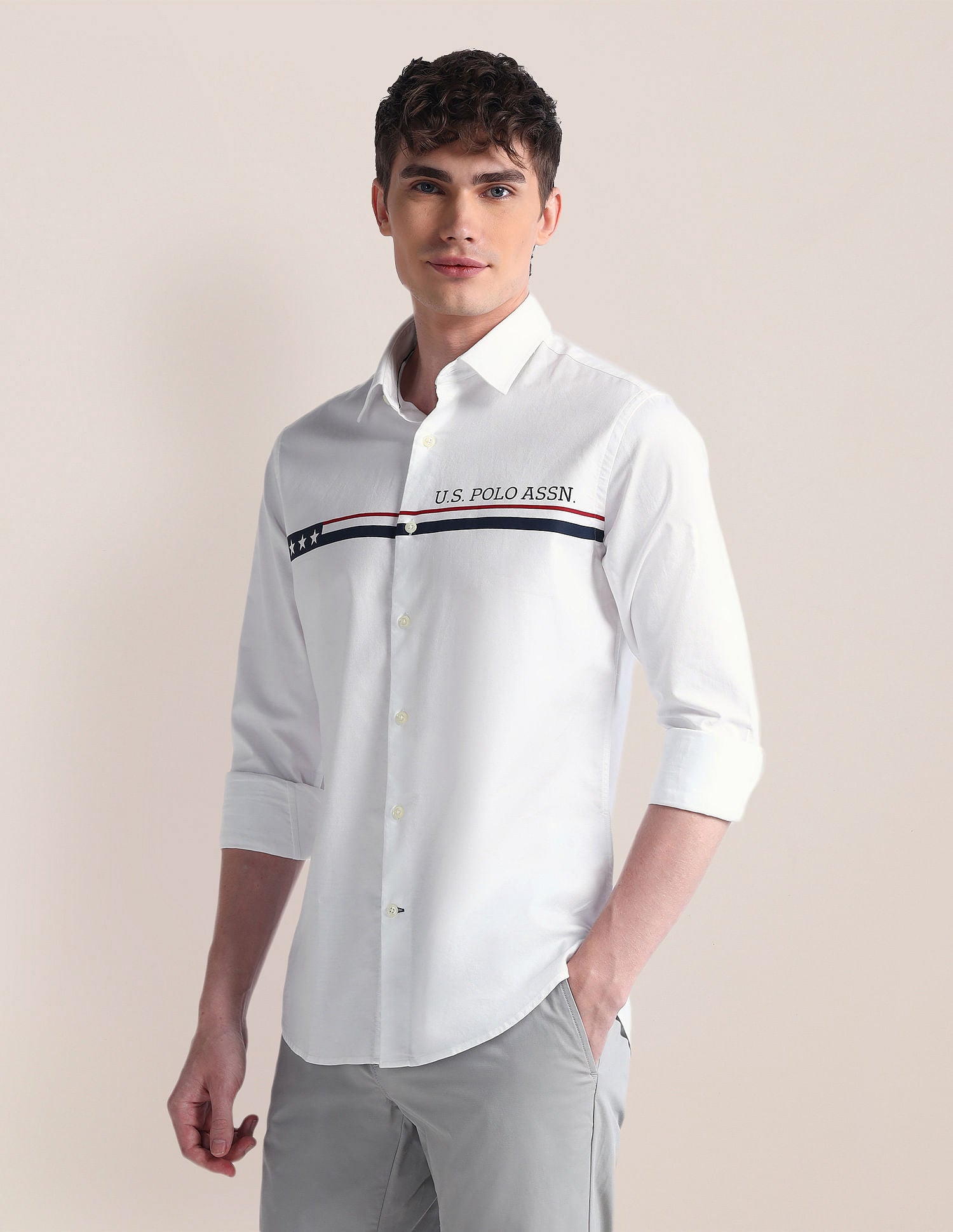 Long Sleeve Solid Brand Shirt White - U.S. POLO ASSN. | Large