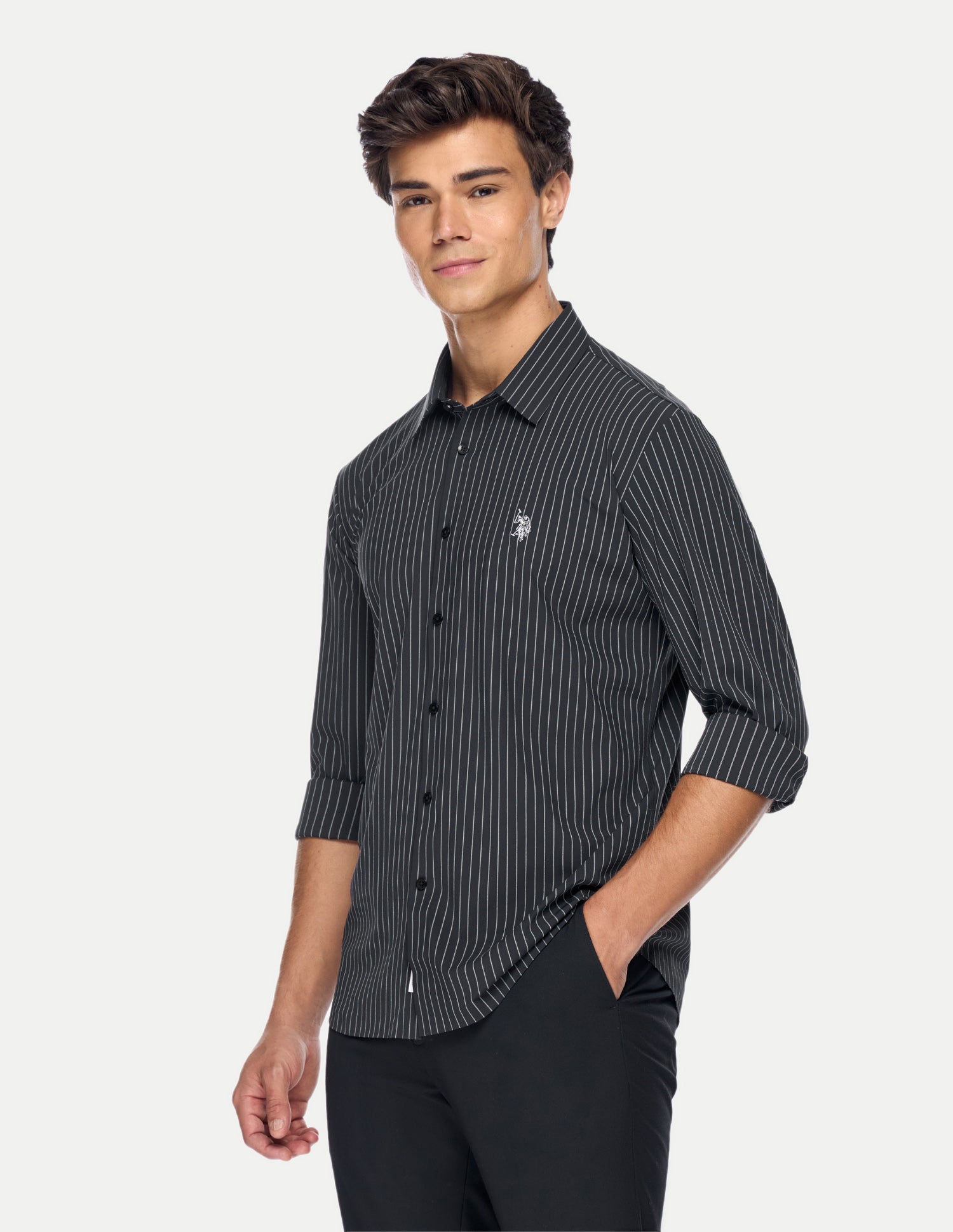 Vertical Striped Knitted Shirt Black - U.S. Polo Assn. India | Large